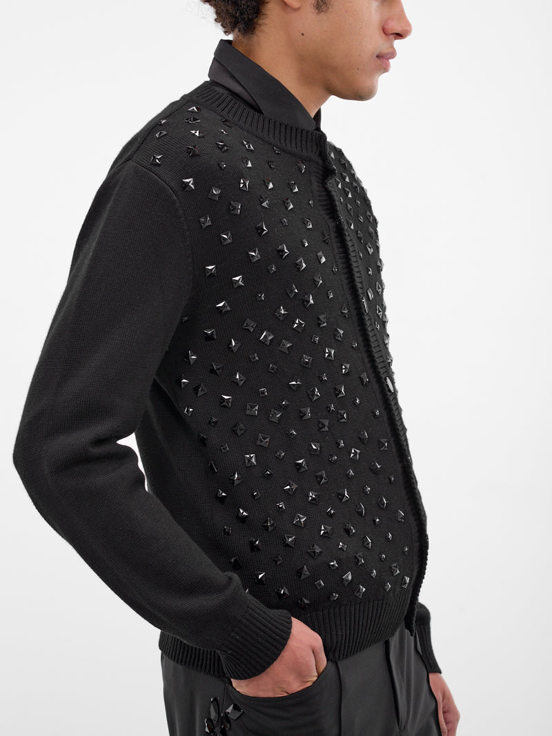 Black Stone Embellished Wool Cardigan (KN171S-BLACK-WITH-STONES)