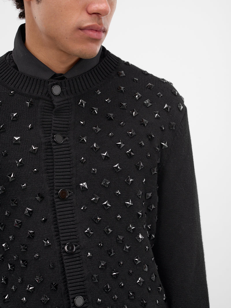 Black Stone Embellished Wool Cardigan (KN171S-BLACK-WITH-STONES)