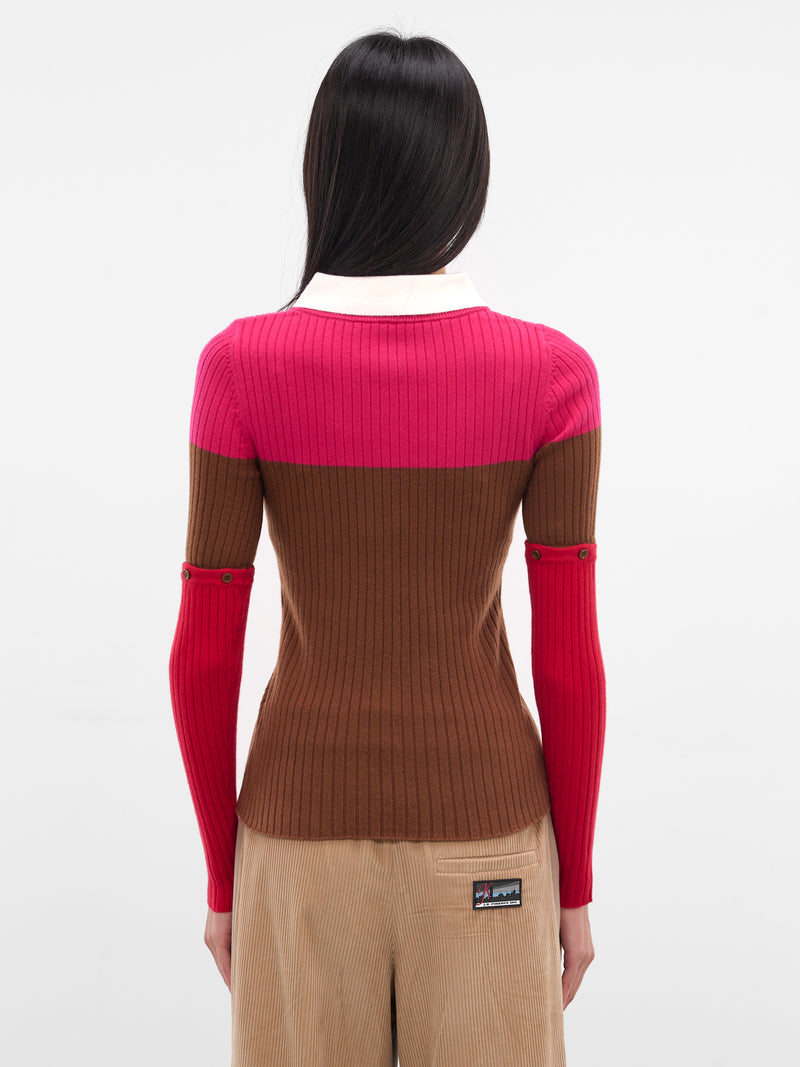 Detachable Paneled Layered Shirt Sweater (KN5-LEVA-DEEP-MARSH-GREEN-RED)