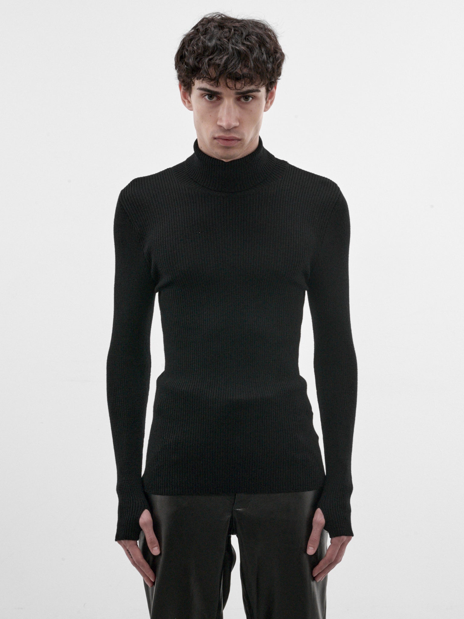 Black Ribbed Wool Turtleneck (KN65-BLACK)