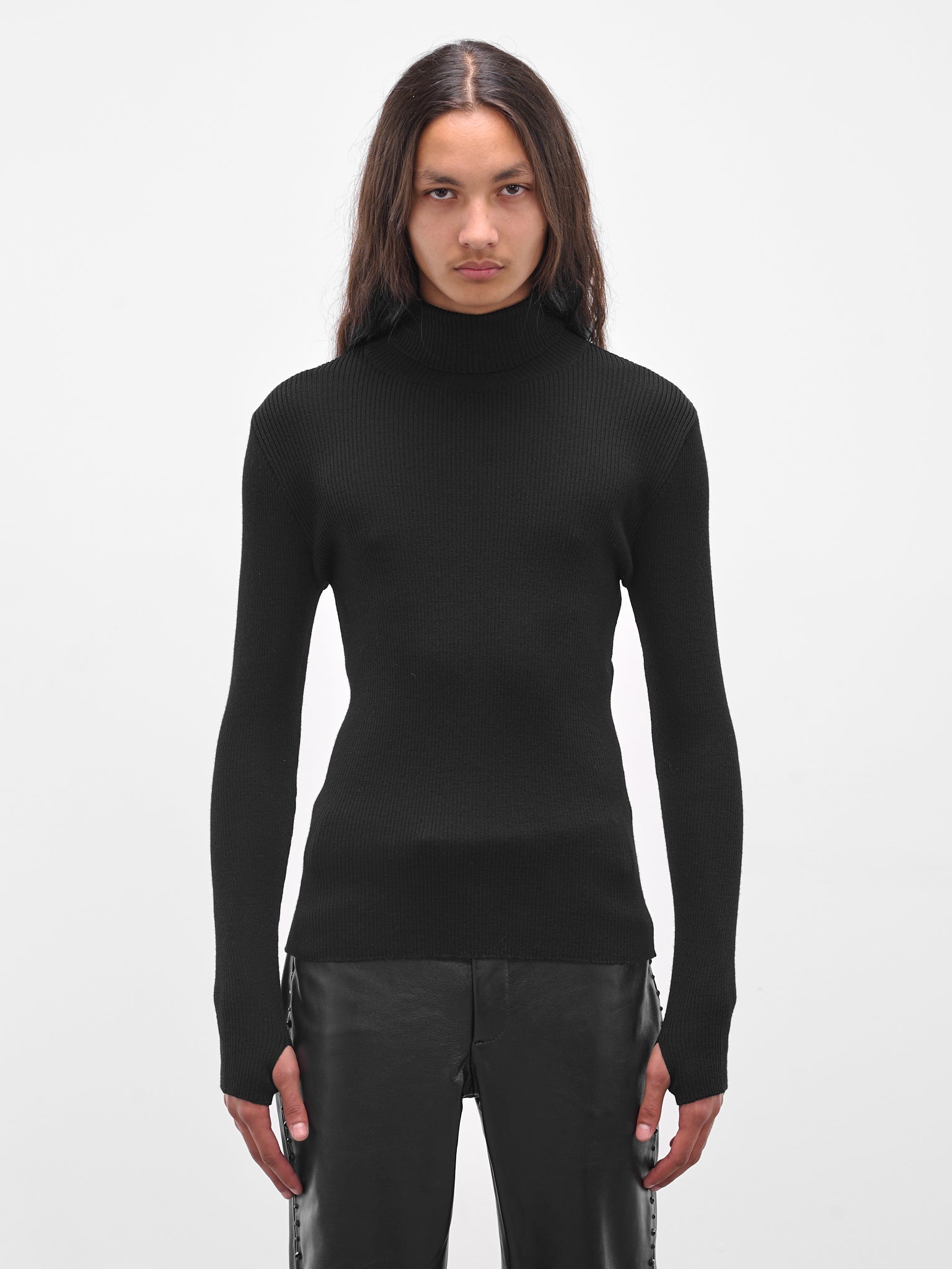 Black Wool Rib-Knit Turtleneck (KN65-EM23-BLACK)