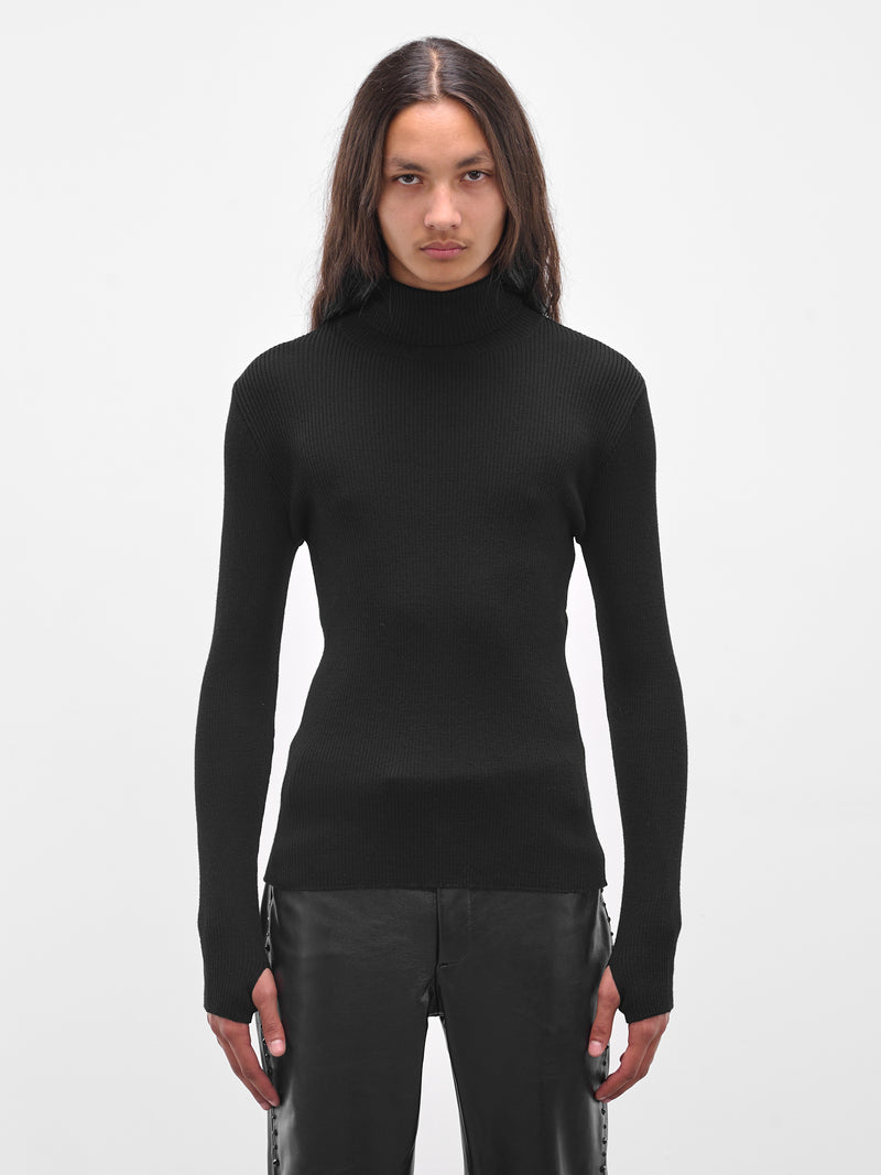 Black Wool Rib-Knit Turtleneck (KN65-EM23-BLACK)
