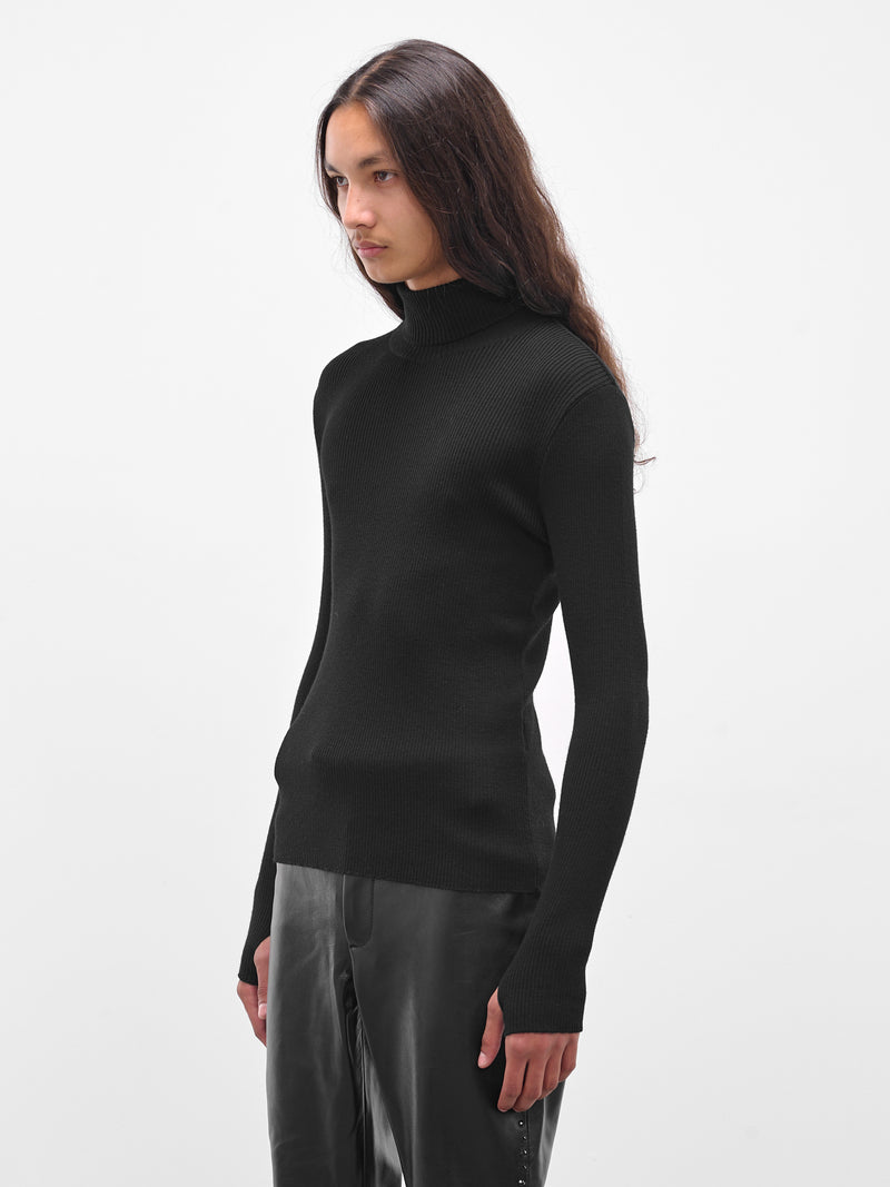 Black Wool Rib-Knit Turtleneck (KN65-EM23-BLACK)