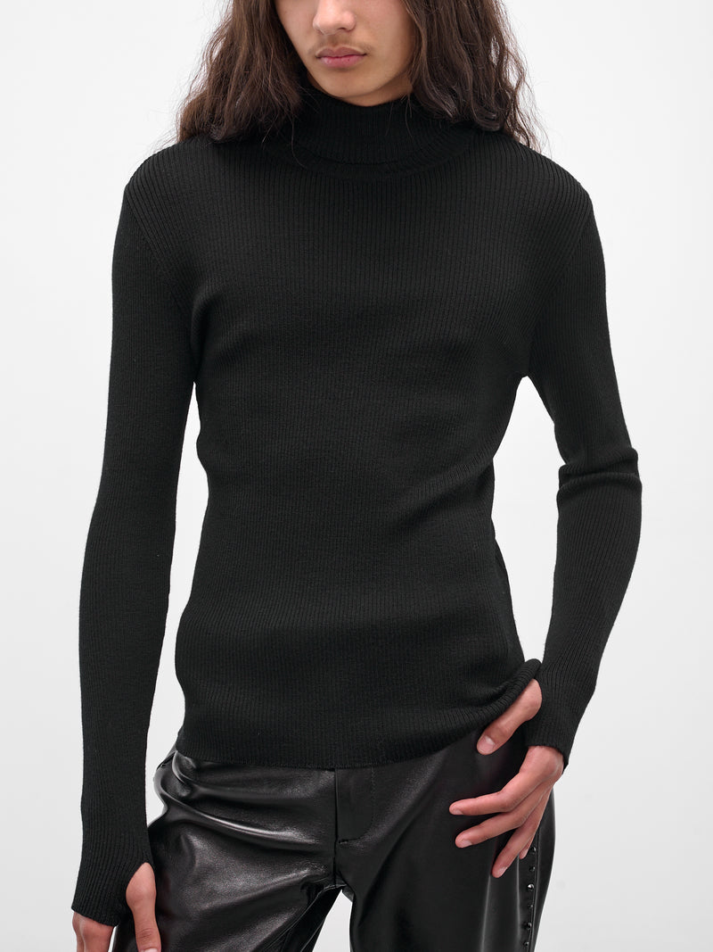 Black Wool Rib-Knit Turtleneck (KN65-EM23-BLACK)