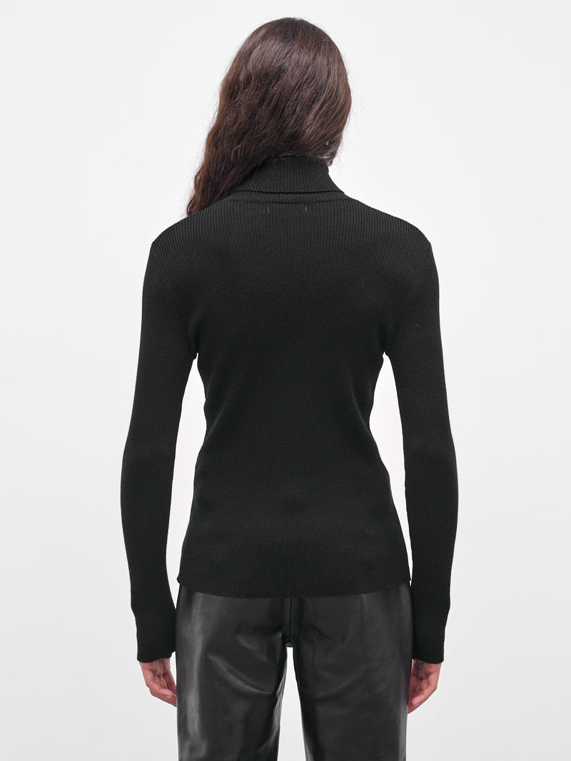 Black Wool Rib-Knit Turtleneck (KN65-EM23-BLACK)