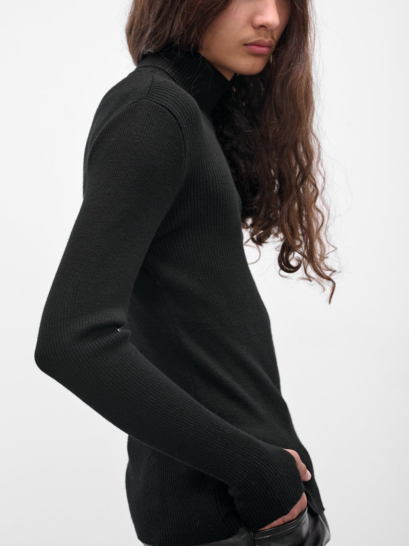 Black Wool Rib-Knit Turtleneck (KN65-EM23-BLACK)