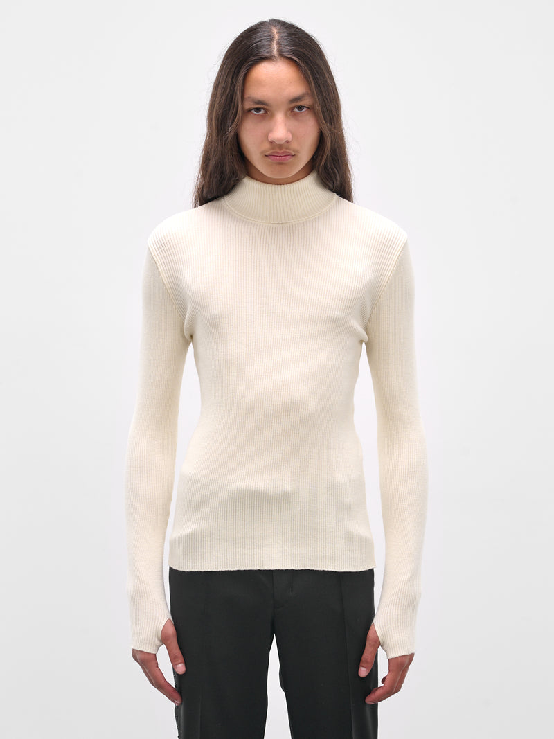 White Wool Rib-Knit Turtleneck (KN65-SE20-WHITE)