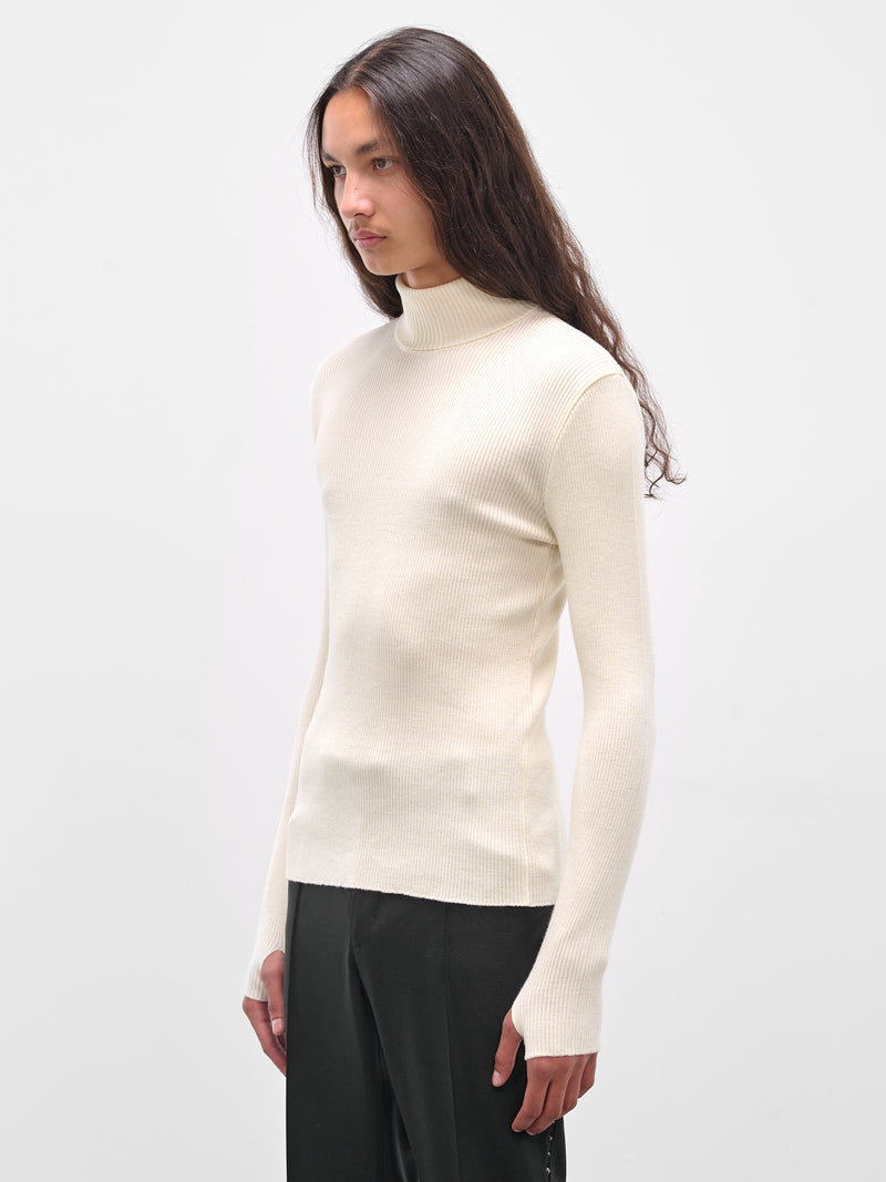 White Wool Rib-Knit Turtleneck (KN65-SE20-WHITE)