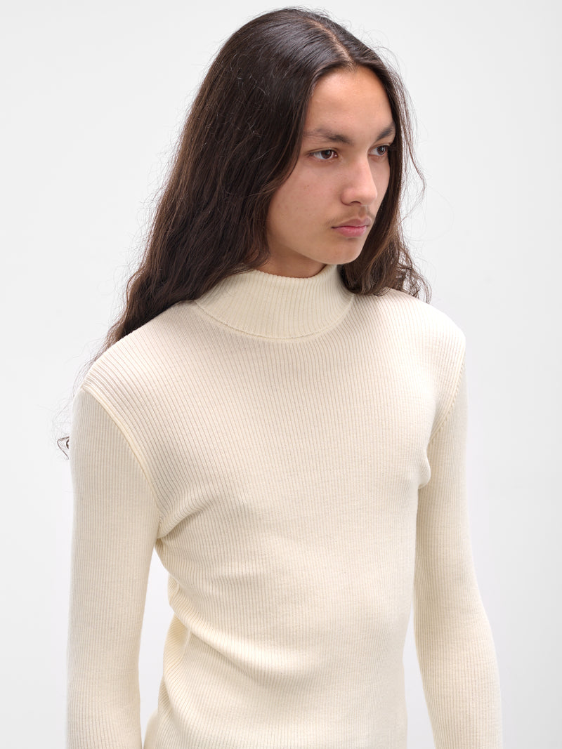 White Wool Rib-Knit Turtleneck (KN65-SE20-WHITE)