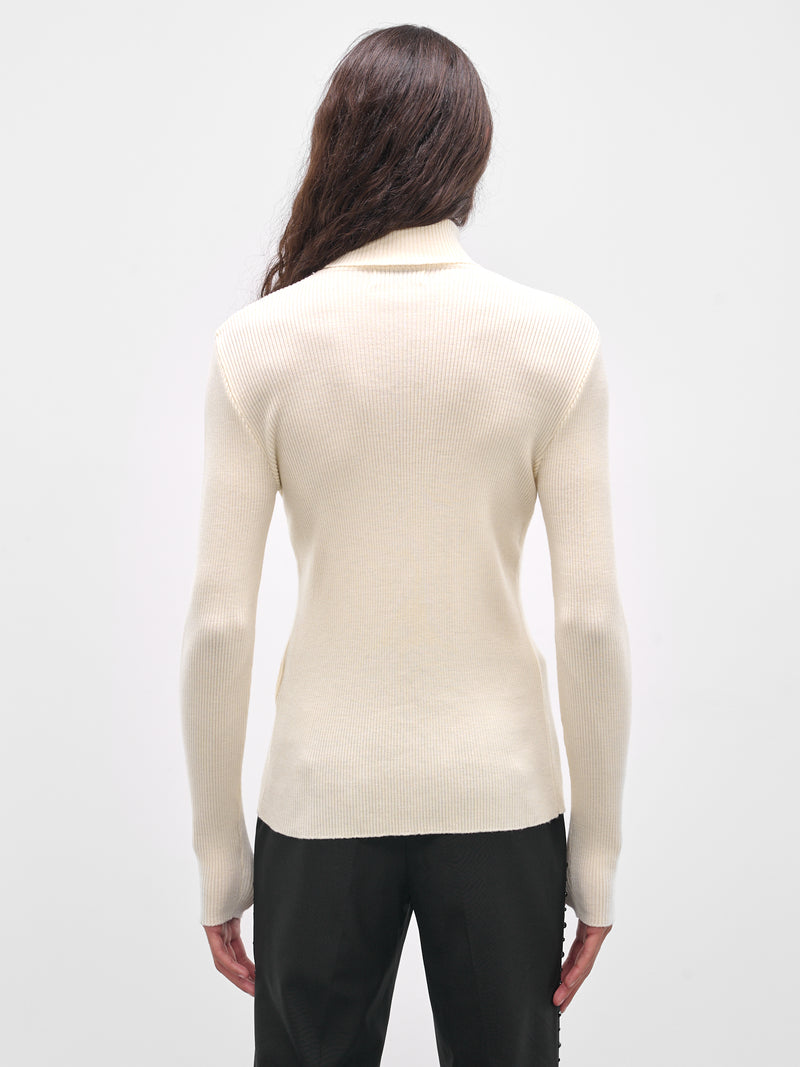 White Wool Rib-Knit Turtleneck (KN65-SE20-WHITE)
