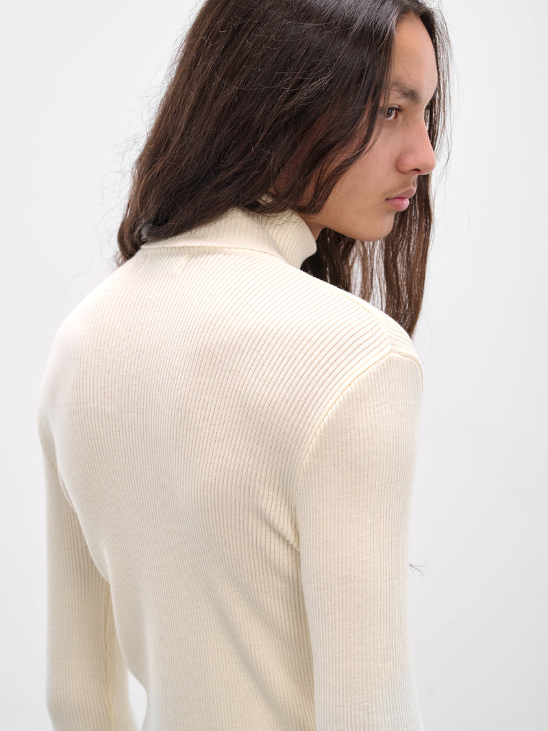 White Wool Rib-Knit Turtleneck (KN65-SE20-WHITE)