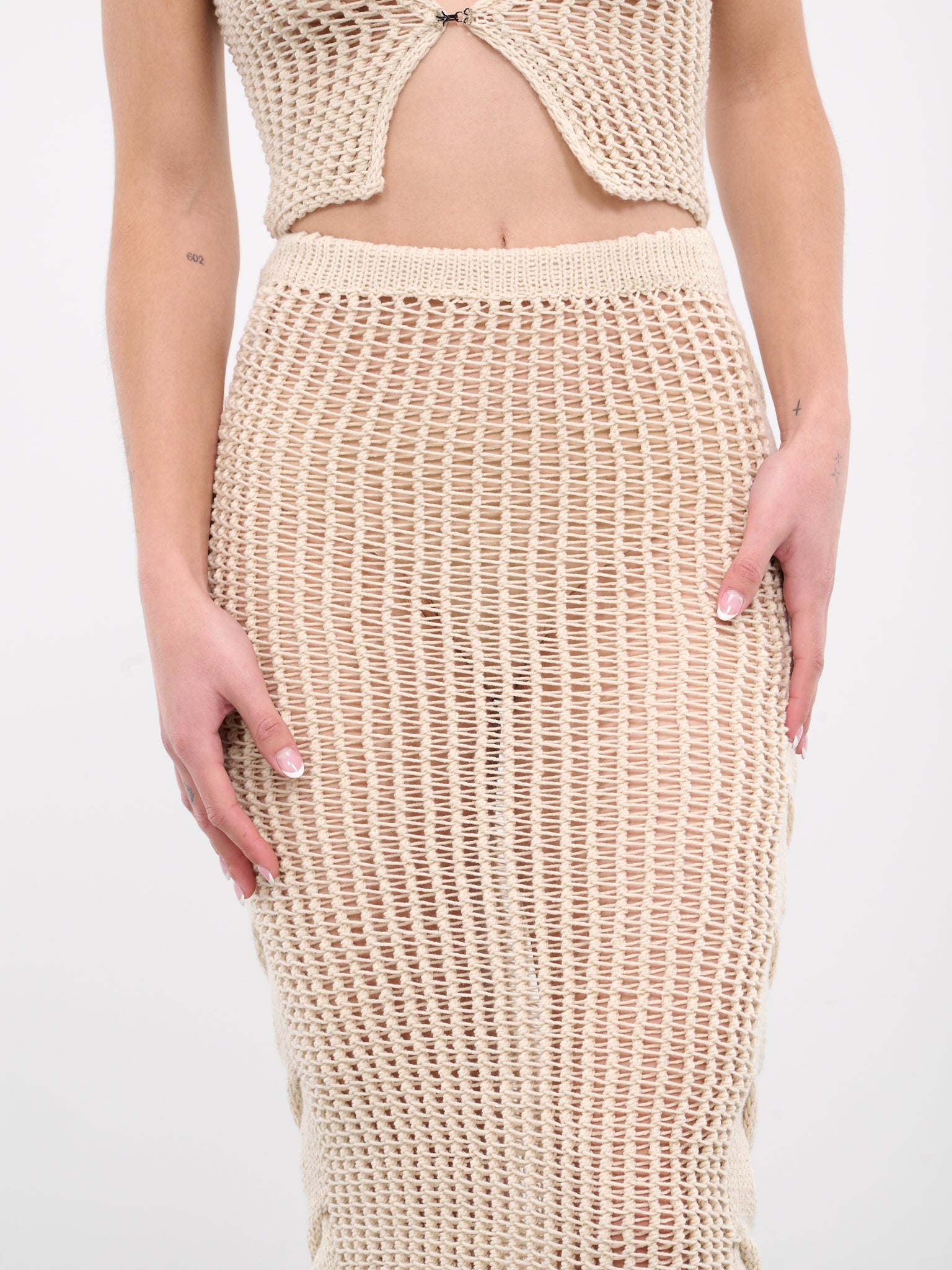 Open Knit Midi Skirt (KNIT-12-BEIGE)