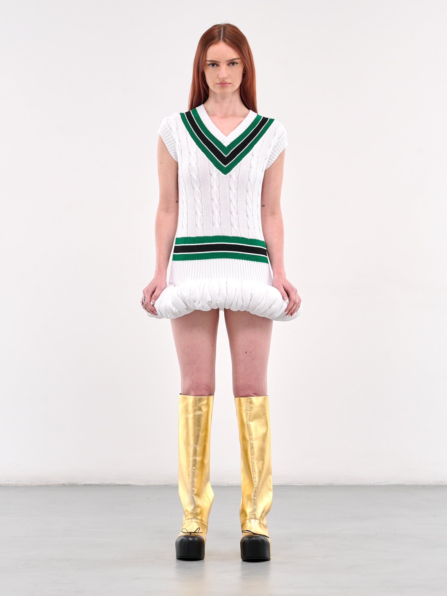 Knit Tennis Bubble Dress (KNITTED-TENNIS-BUBBLE-GREEN-WH)