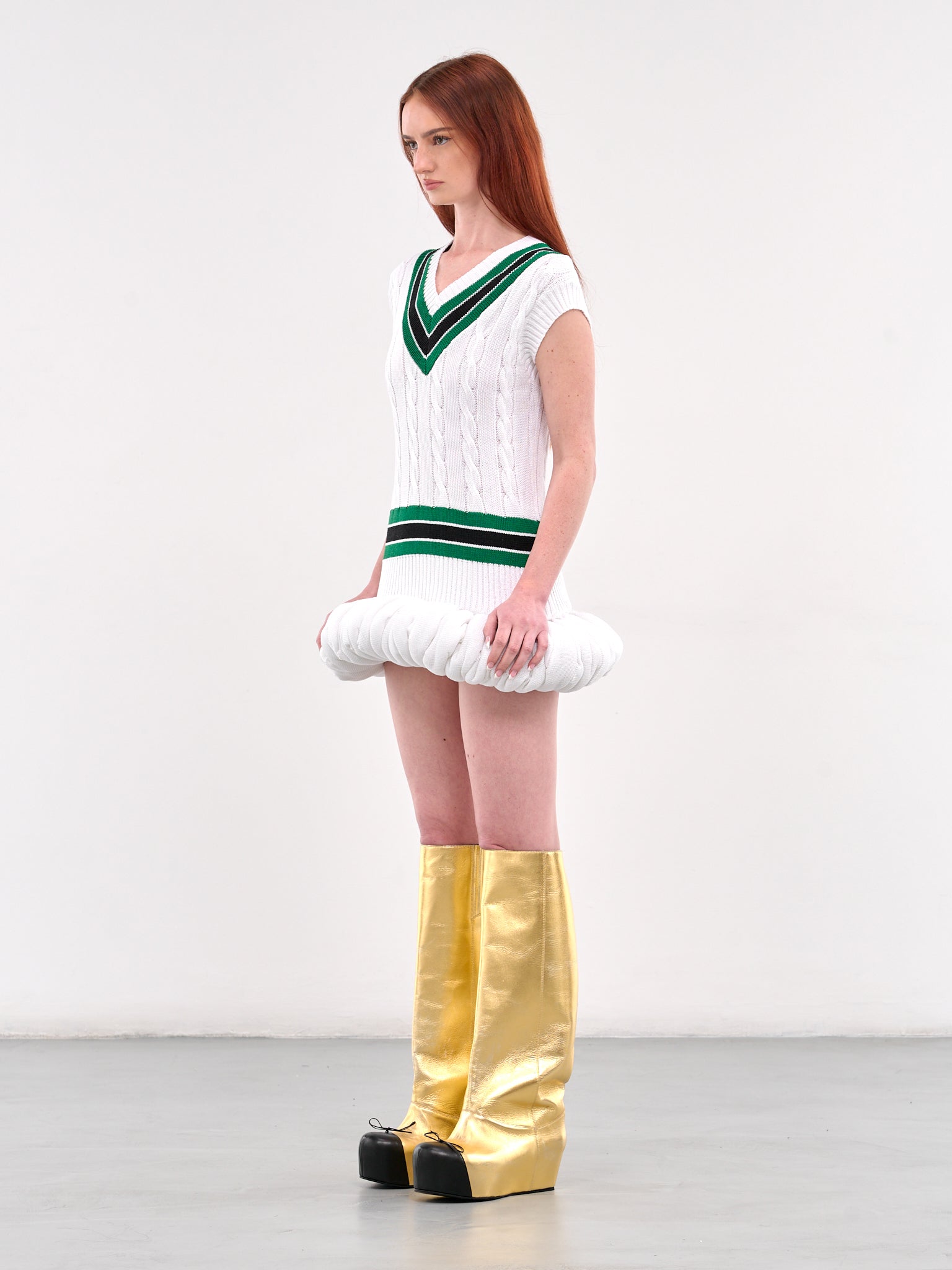 Knit Tennis Bubble Dress (KNITTED-TENNIS-BUBBLE-GREEN-WH)