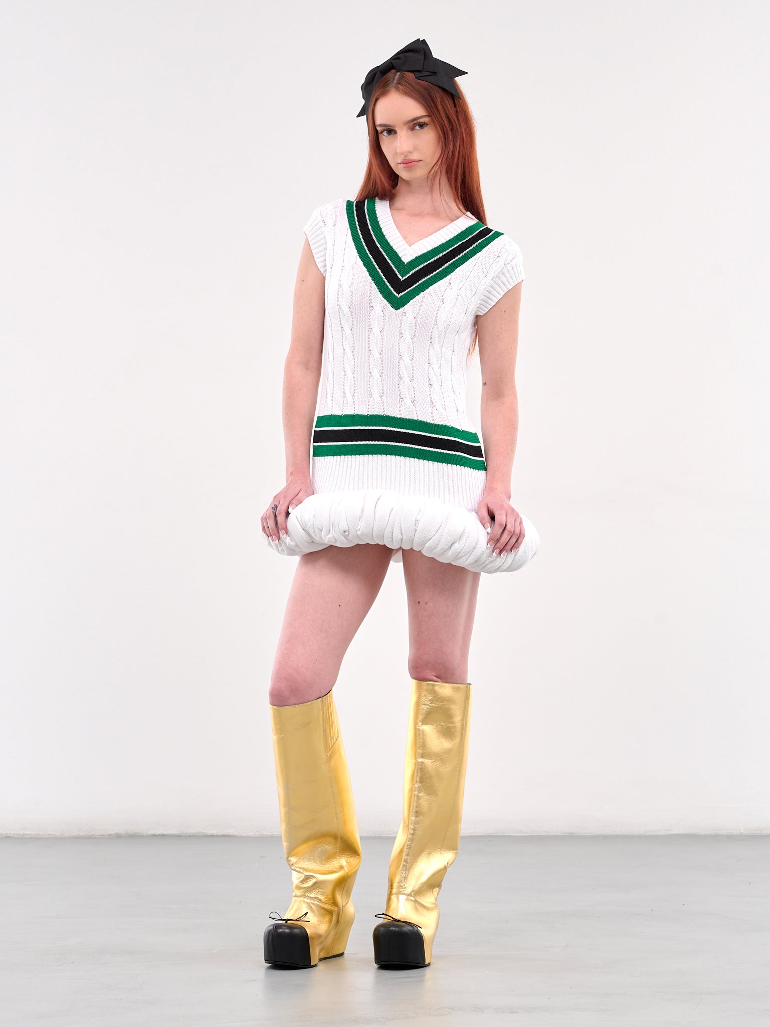 Knit Tennis Bubble Dress (KNITTED-TENNIS-BUBBLE-GREEN-WH)