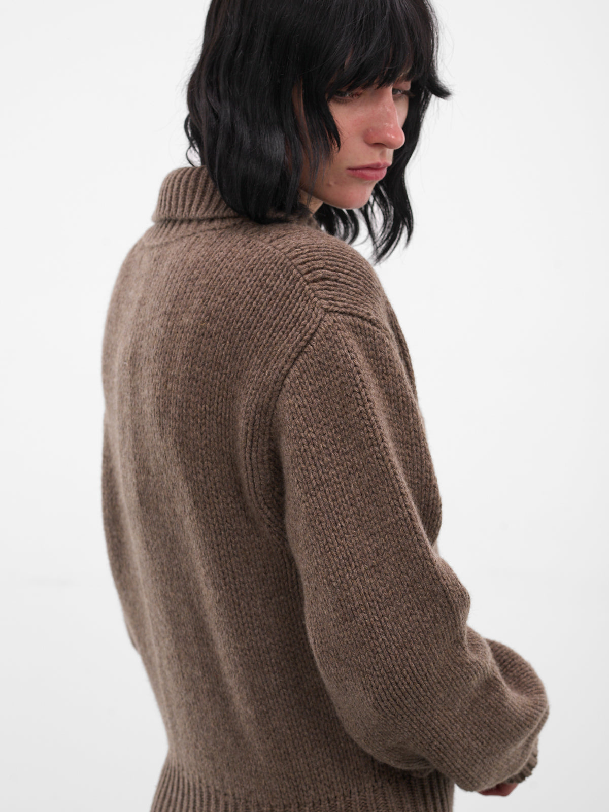 Brown Cashmere Cropped Cable-Knit Cardigan (KNITWEAR-06-BROWN)