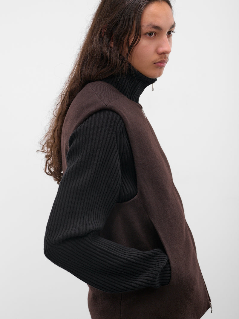 Brown Umar Wool Puffer Gilet (KNT-102-02-D-BROWN)