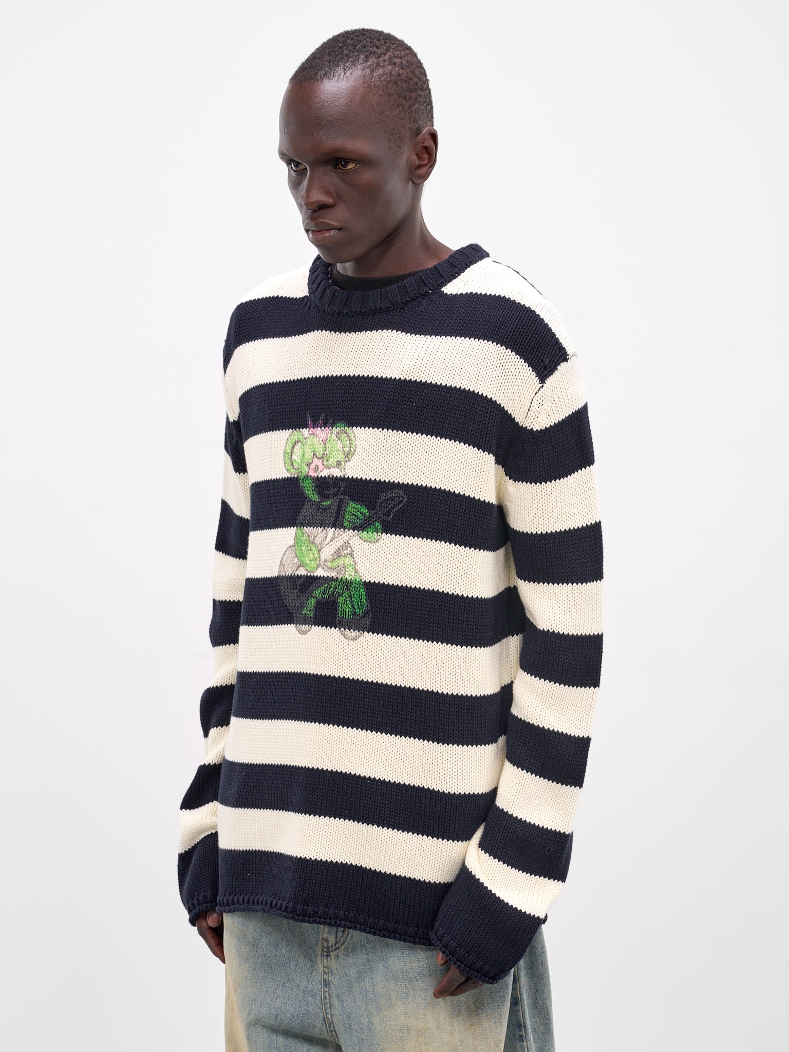 Graphic Striped Knit Sweater (KO0-26-662-U-NV-NAVY)