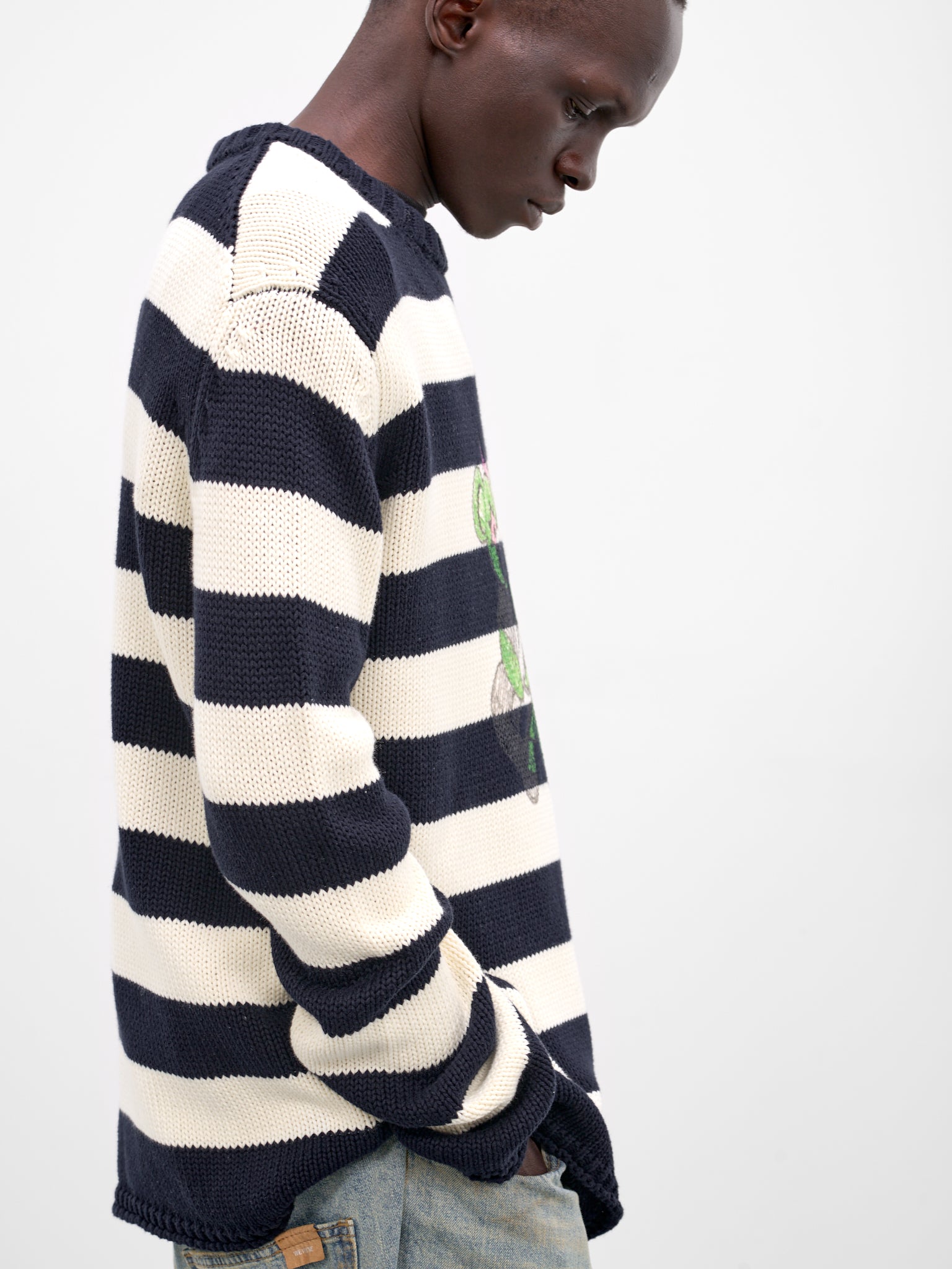 Graphic Striped Knit Sweater (KO0-26-662-U-NV-NAVY)