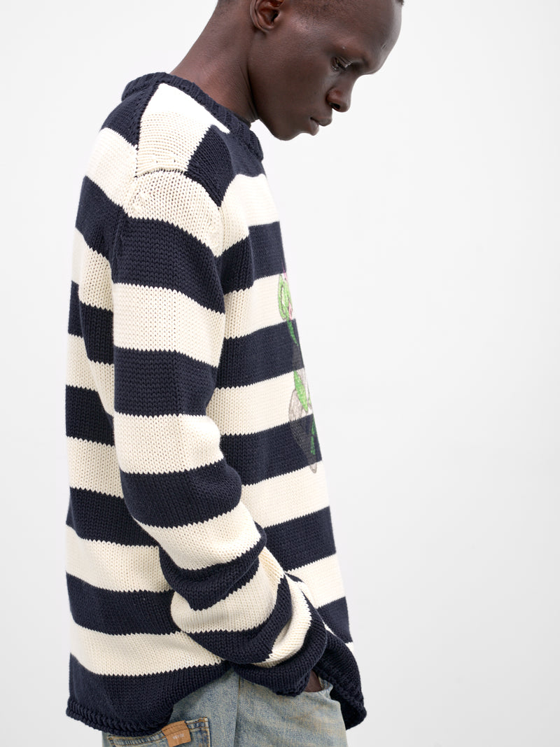 Graphic Striped Knit Sweater (KO0-26-662-U-NV-NAVY)
