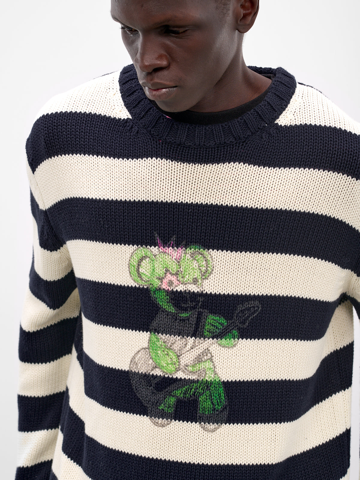 Graphic Striped Knit Sweater (KO0-26-662-U-NV-NAVY)