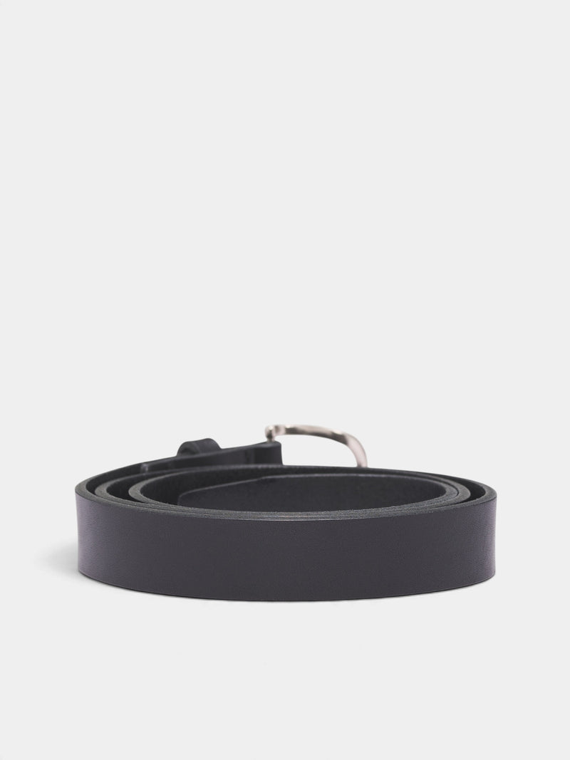 Black Leather Drape Buckle Belt (KO26AW007AC-DRAPE-BLACK)