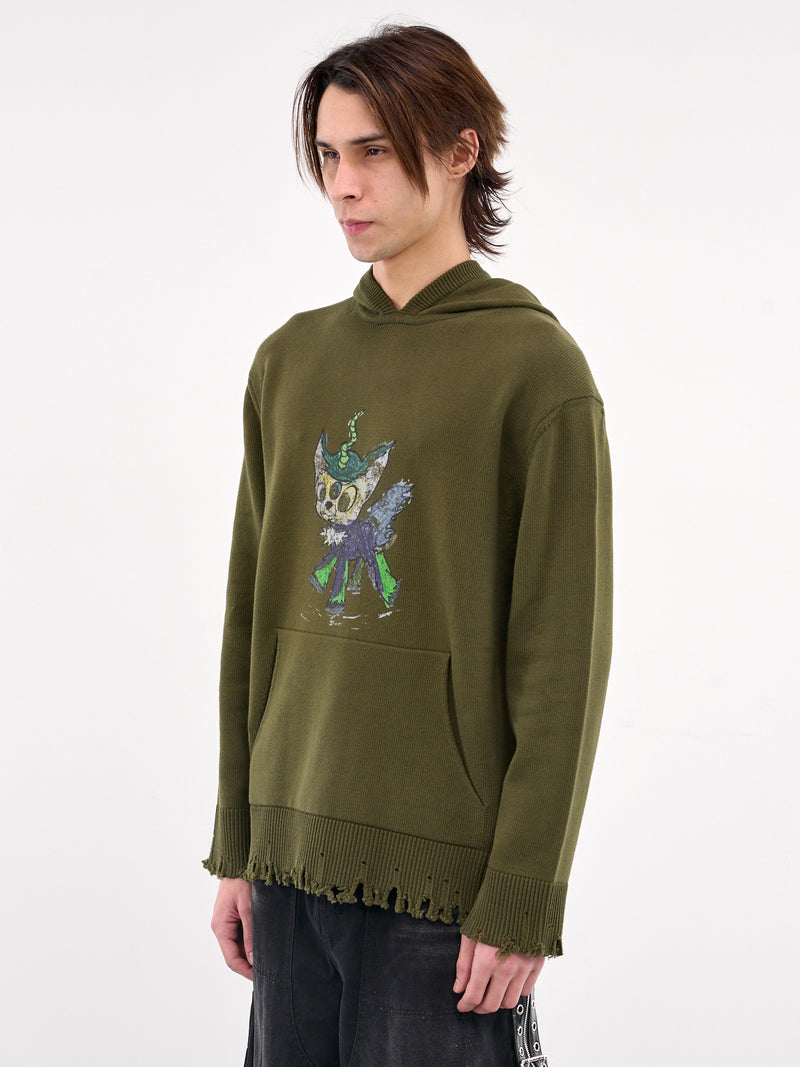 Grunge Printed Knit Hoodie (KT0-25-659-KHAKI)