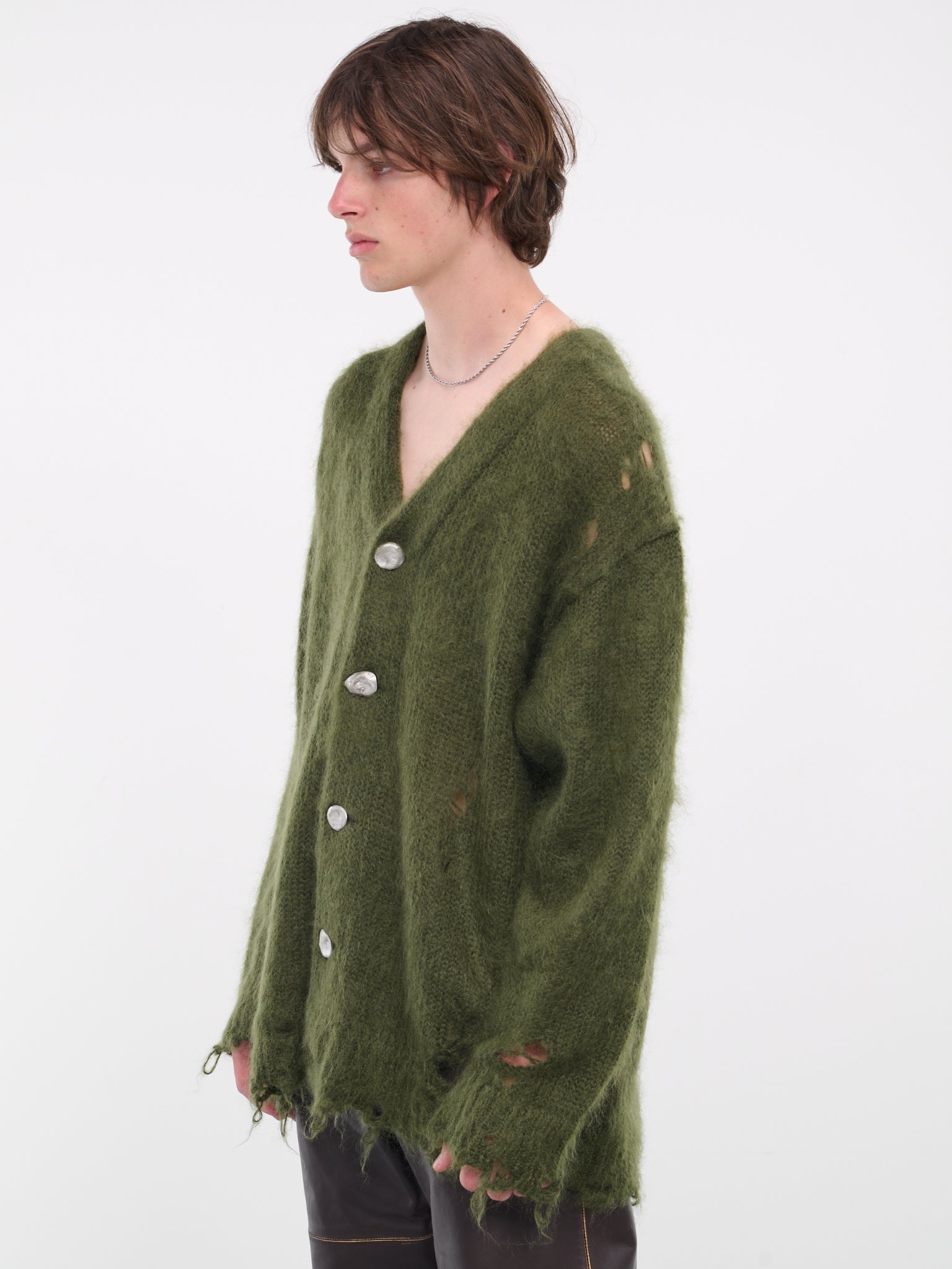 Distressed Knit Cardigan (KT01-KHAKI)