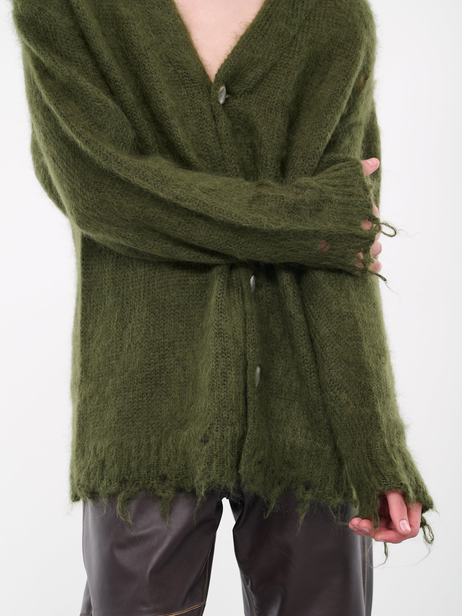 Distressed Knit Cardigan (KT01-KHAKI)