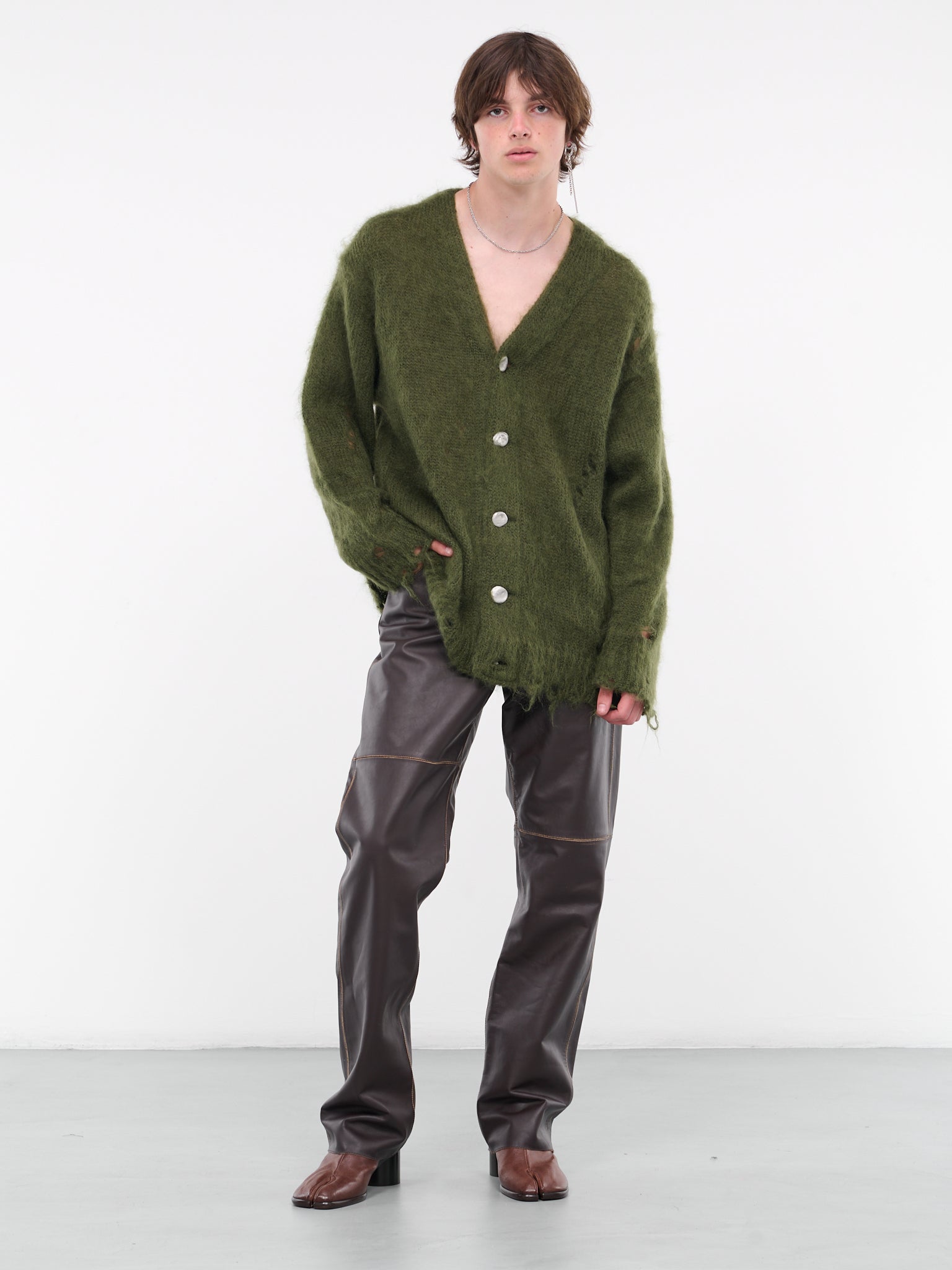 Distressed Knit Cardigan (KT01-KHAKI)