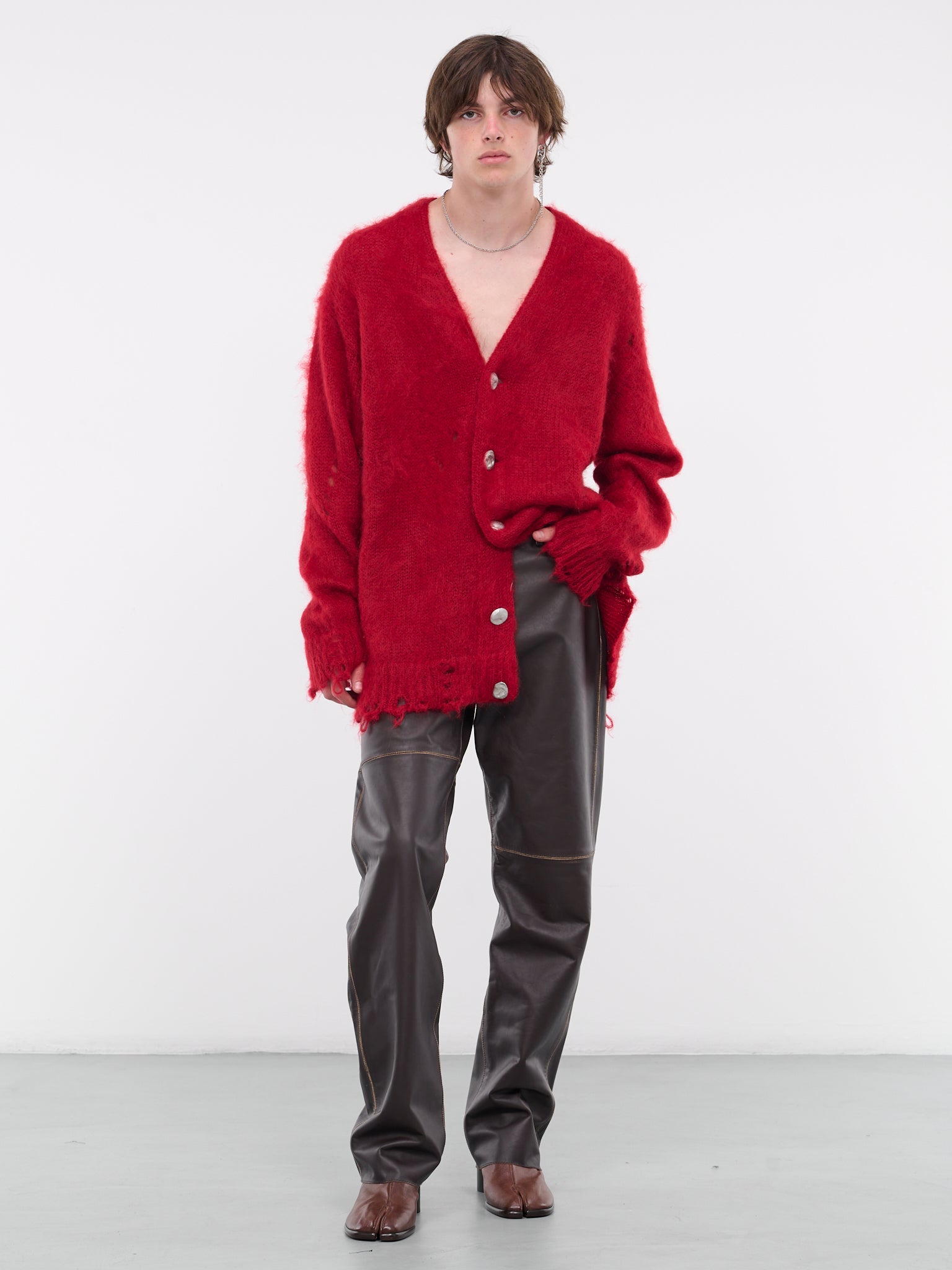 Distressed Knit Cardigan (KT01-RED)