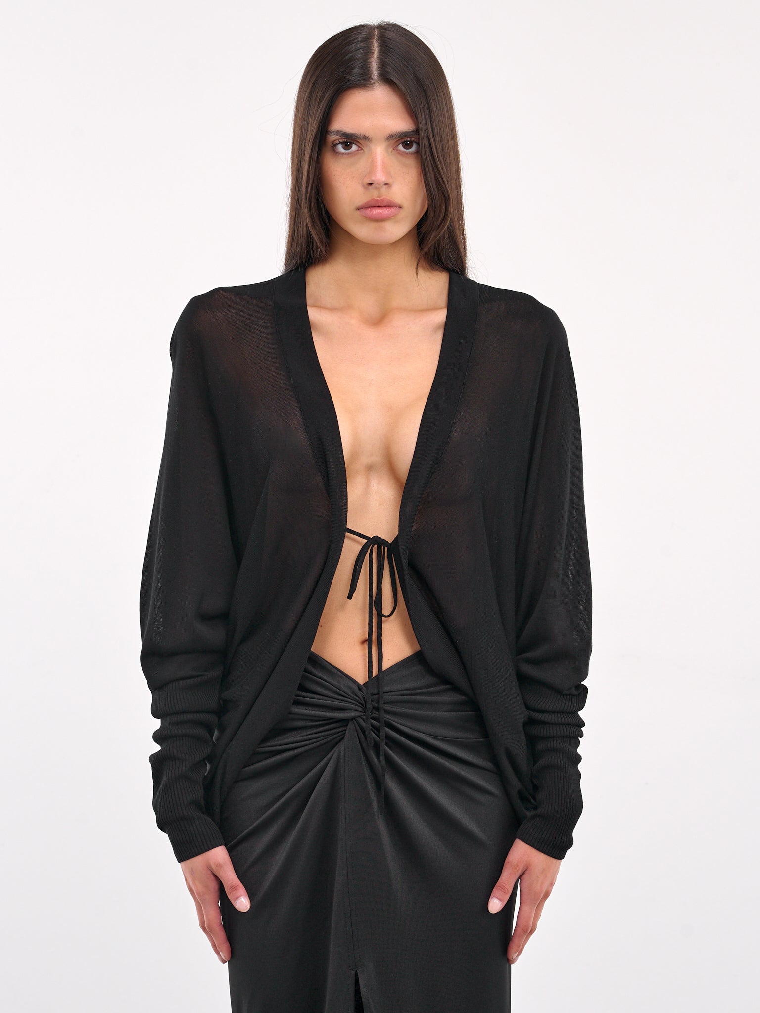 Paneled Silk Knit Cardigan (KT09S1BL900-BLACK)