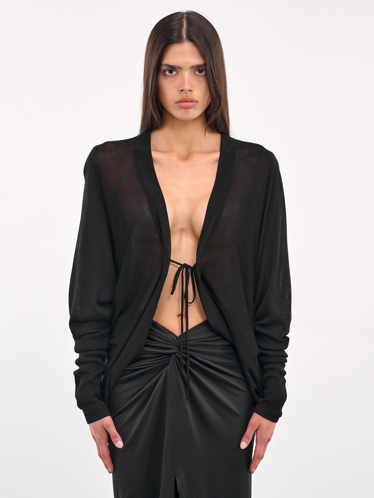 Paneled Silk Knit Cardigan (KT09S1BL900-BLACK)