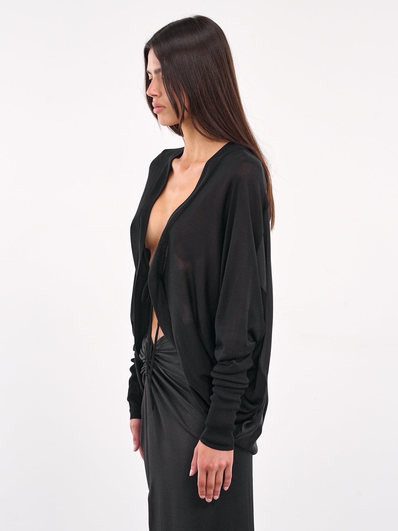 Paneled Silk Knit Cardigan (KT09S1BL900-BLACK)