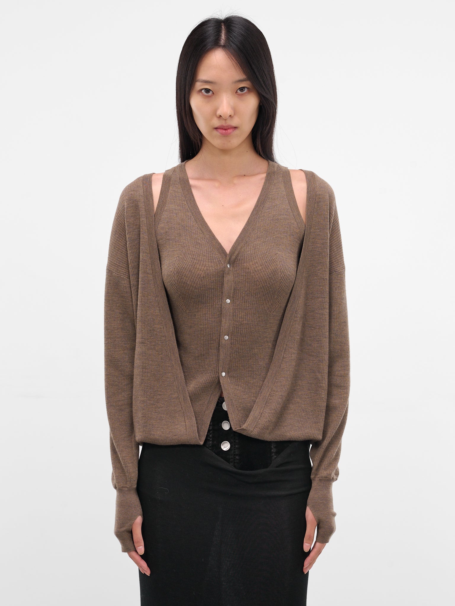 Brown Layered Draping Knit Cardigan (KT16W1BR430-BISON)