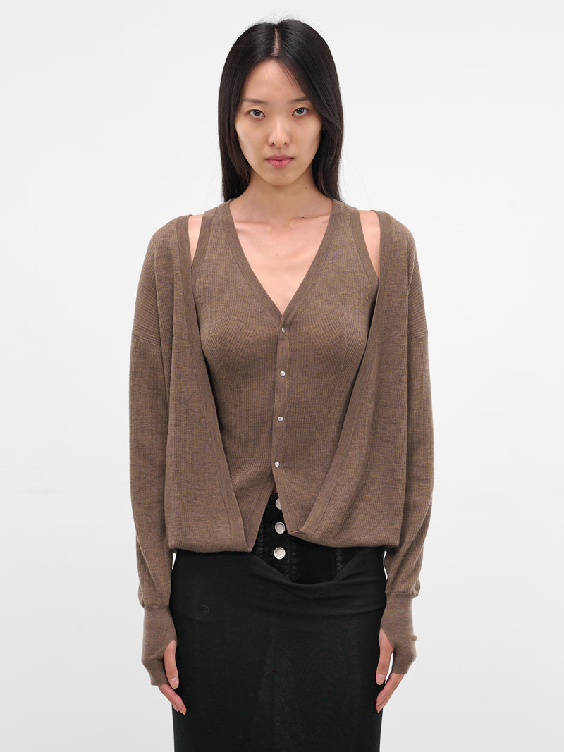 Brown Layered Draping Knit Cardigan (KT16W1BR430-BISON)