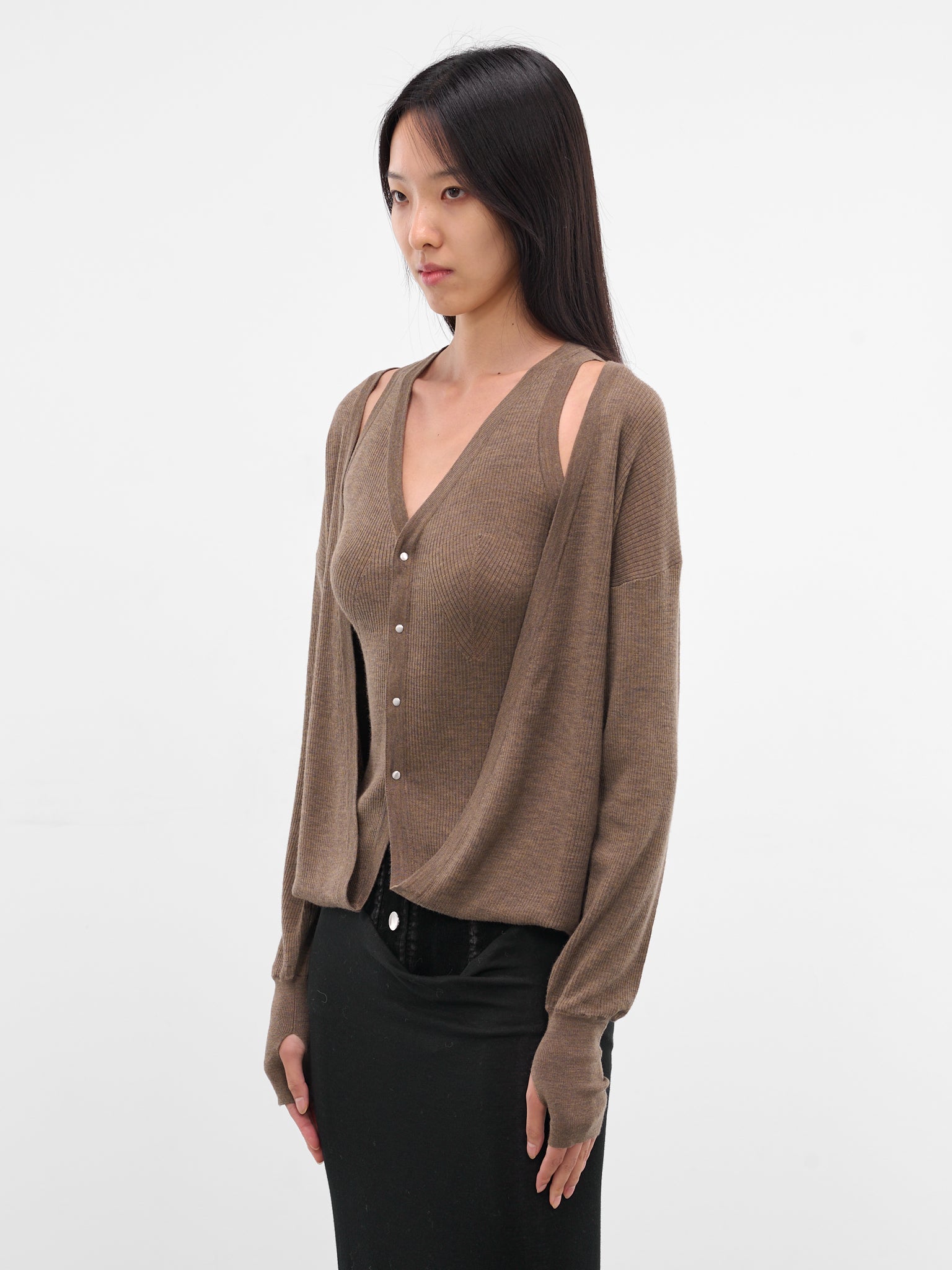 Brown Layered Draping Knit Cardigan (KT16W1BR430-BISON)