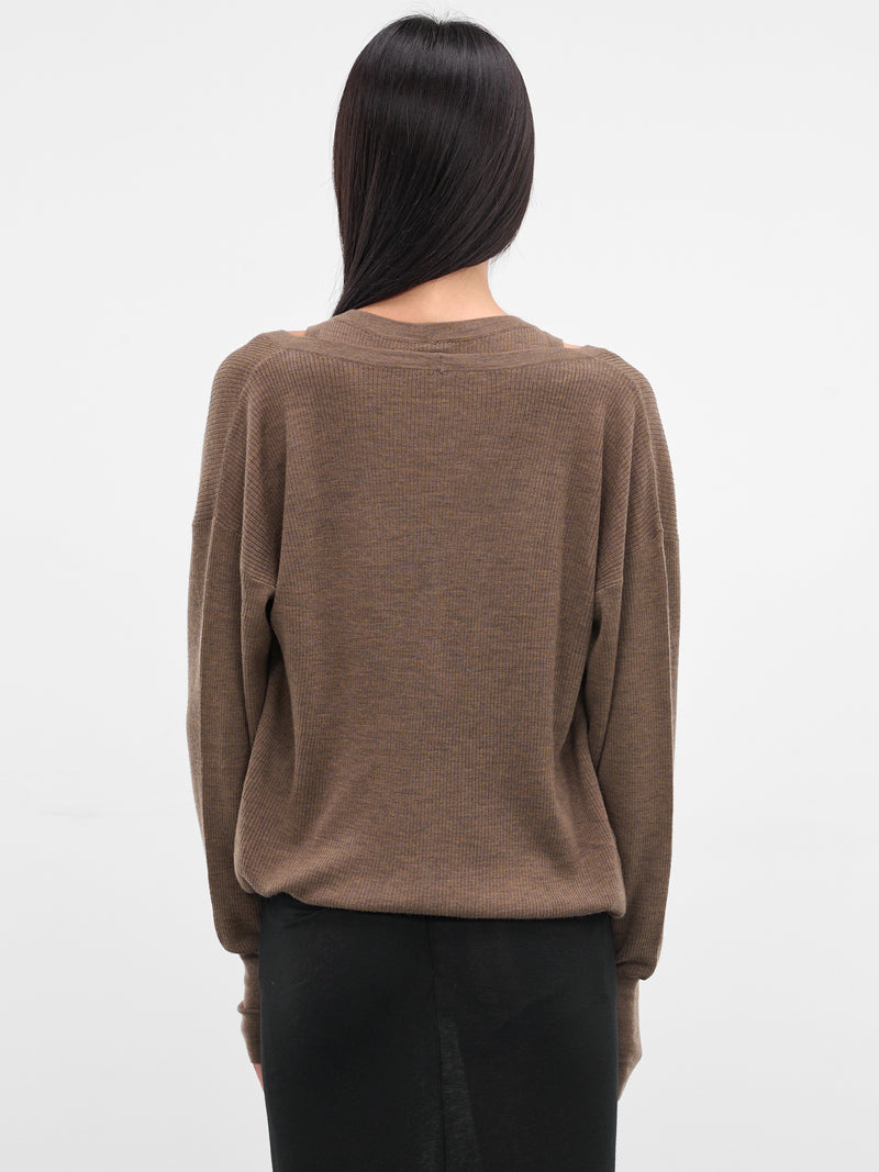 Brown Layered Draping Knit Cardigan (KT16W1BR430-BISON)