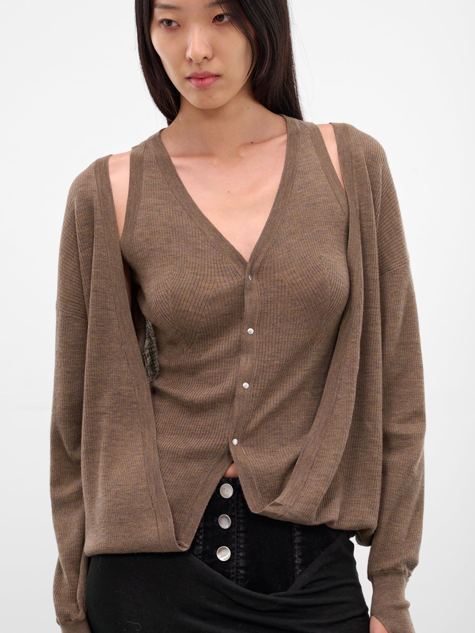 Brown Layered Draping Knit Cardigan (KT16W1BR430-BISON)