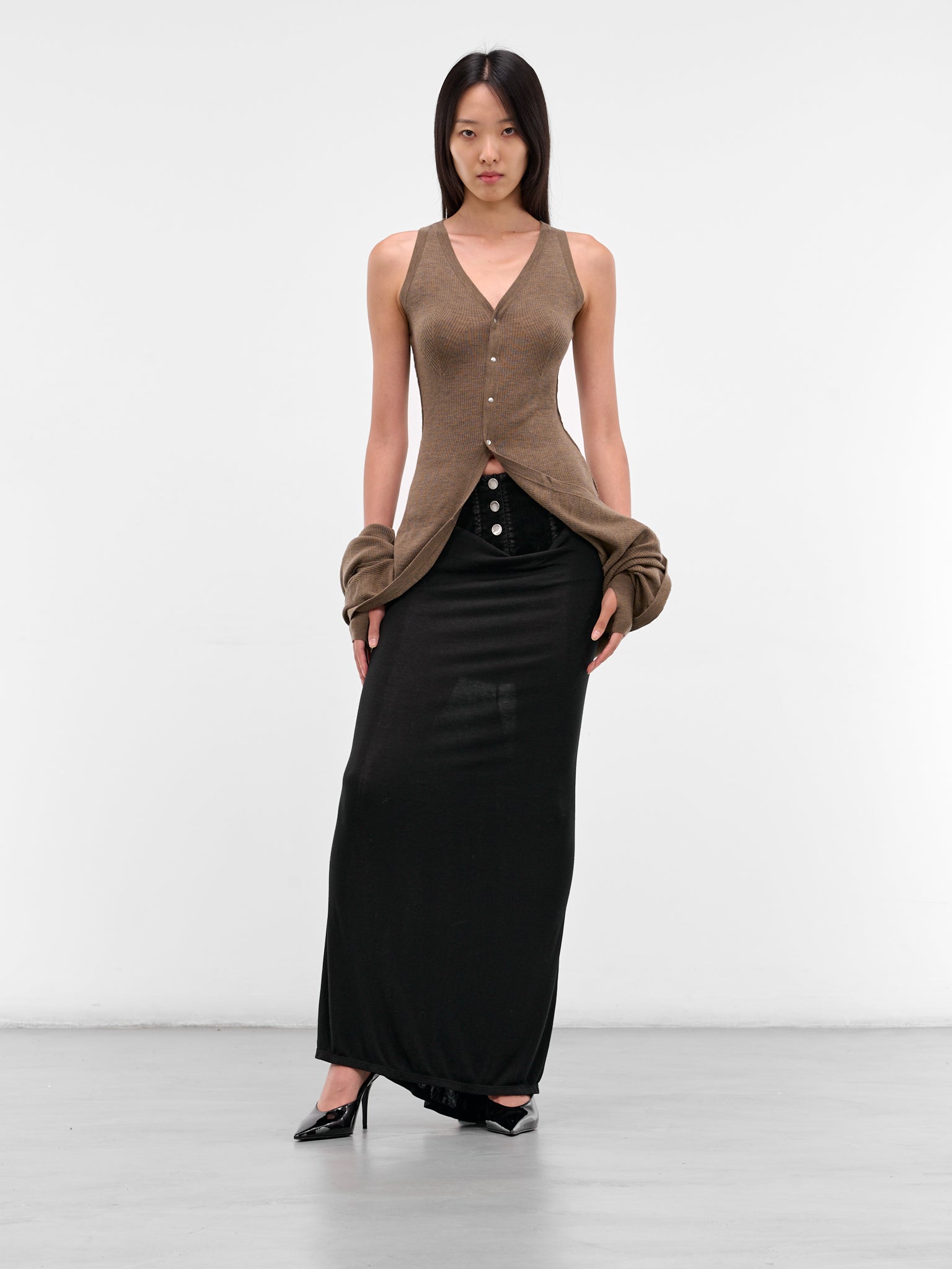 Brown Layered Draping Knit Cardigan (KT16W1BR430-BISON)