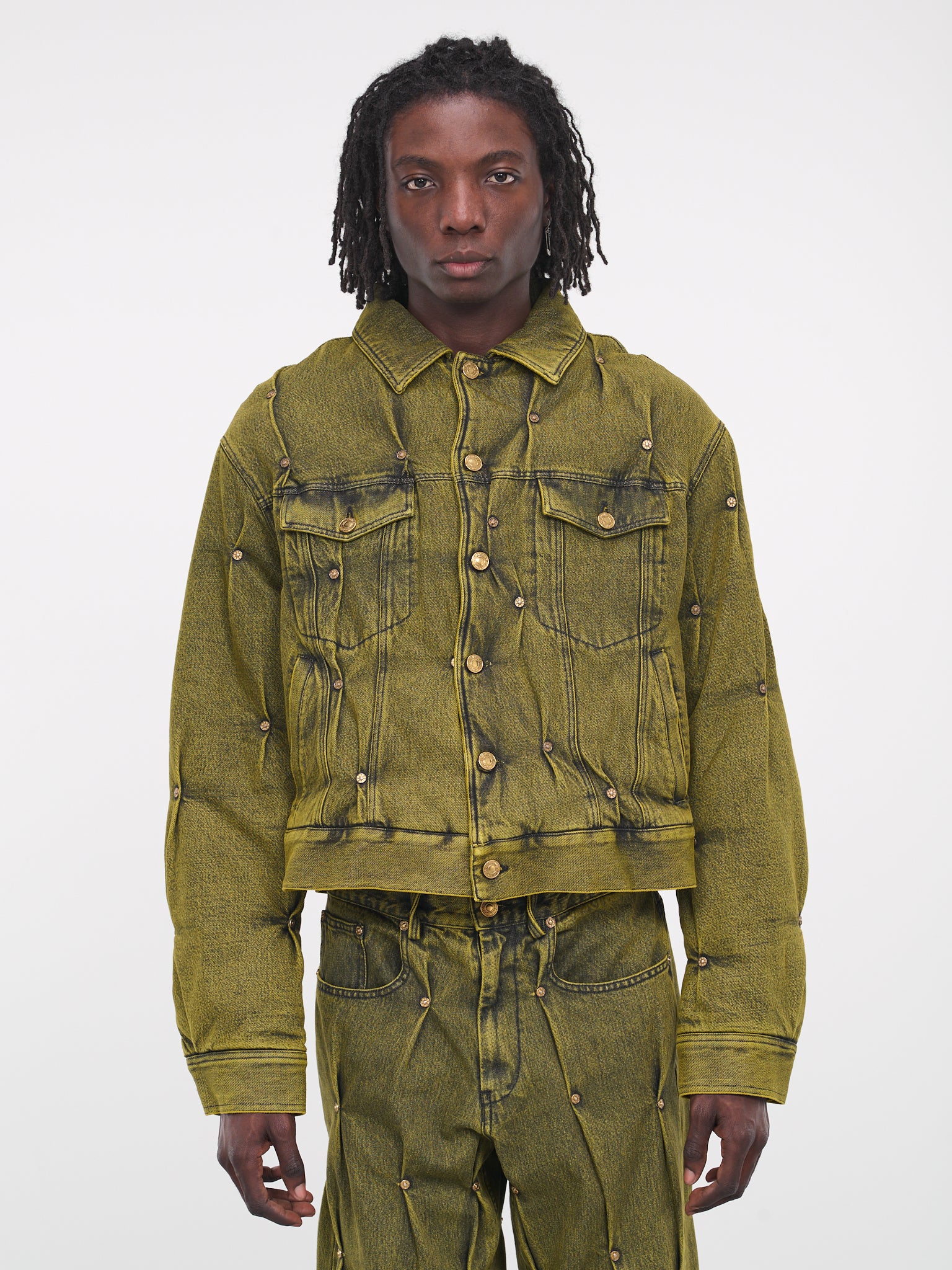 Padded Multi-Rivet Denim Jacket (KUF3MJ07BP-T1021-115-YELLOW)