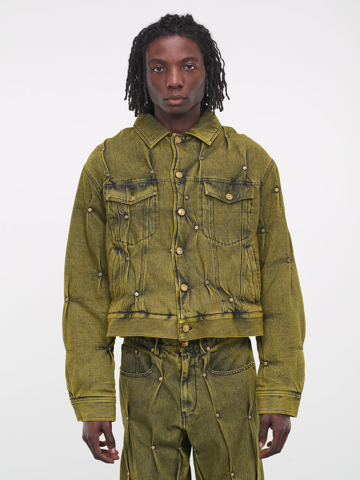 Padded Multi-Rivet Denim Jacket (KUF3MJ07BP-T1021-115-YELLOW)