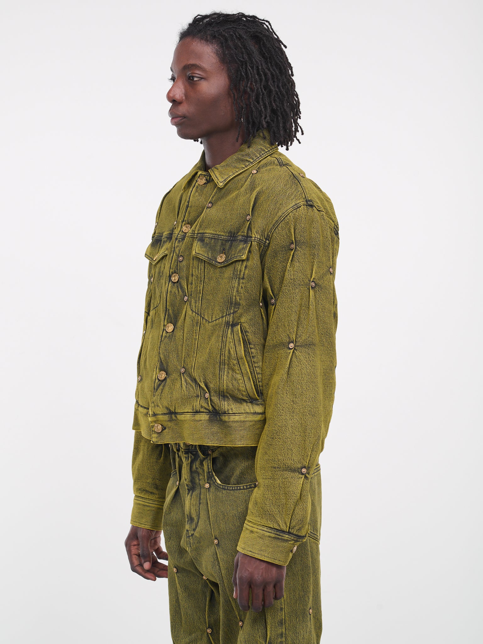 Padded Multi-Rivet Denim Jacket (KUF3MJ07BP-T1021-115-YELLOW)