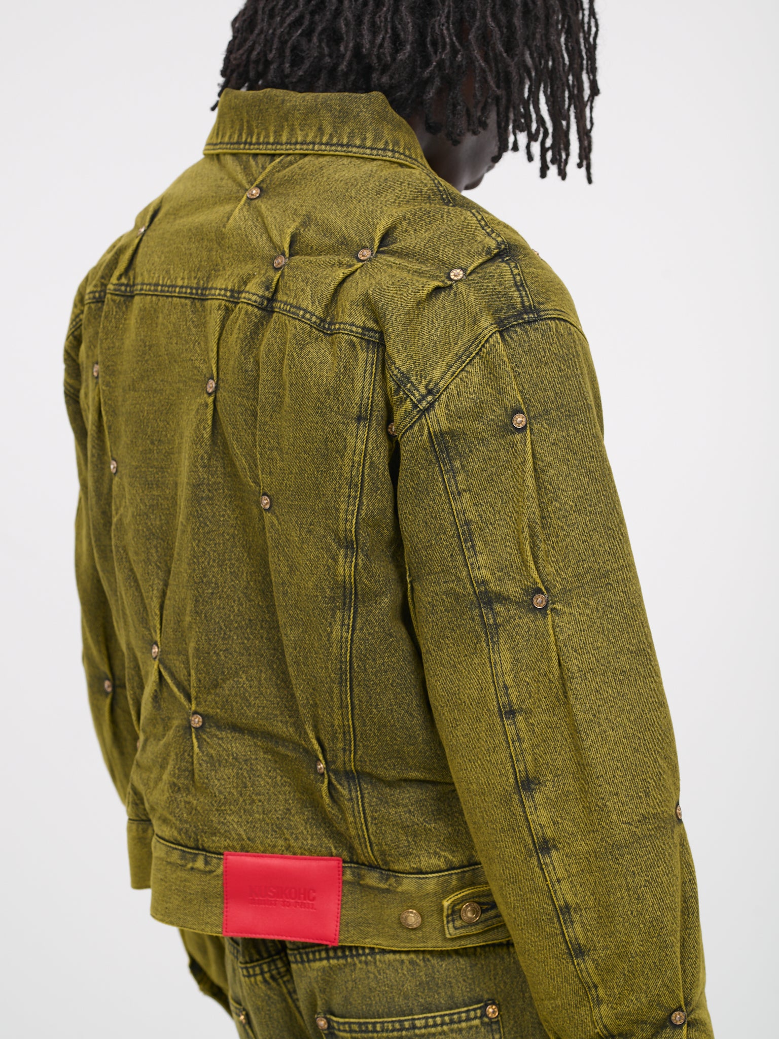 Padded Multi-Rivet Denim Jacket (KUF3MJ07BP-T1021-115-YELLOW)