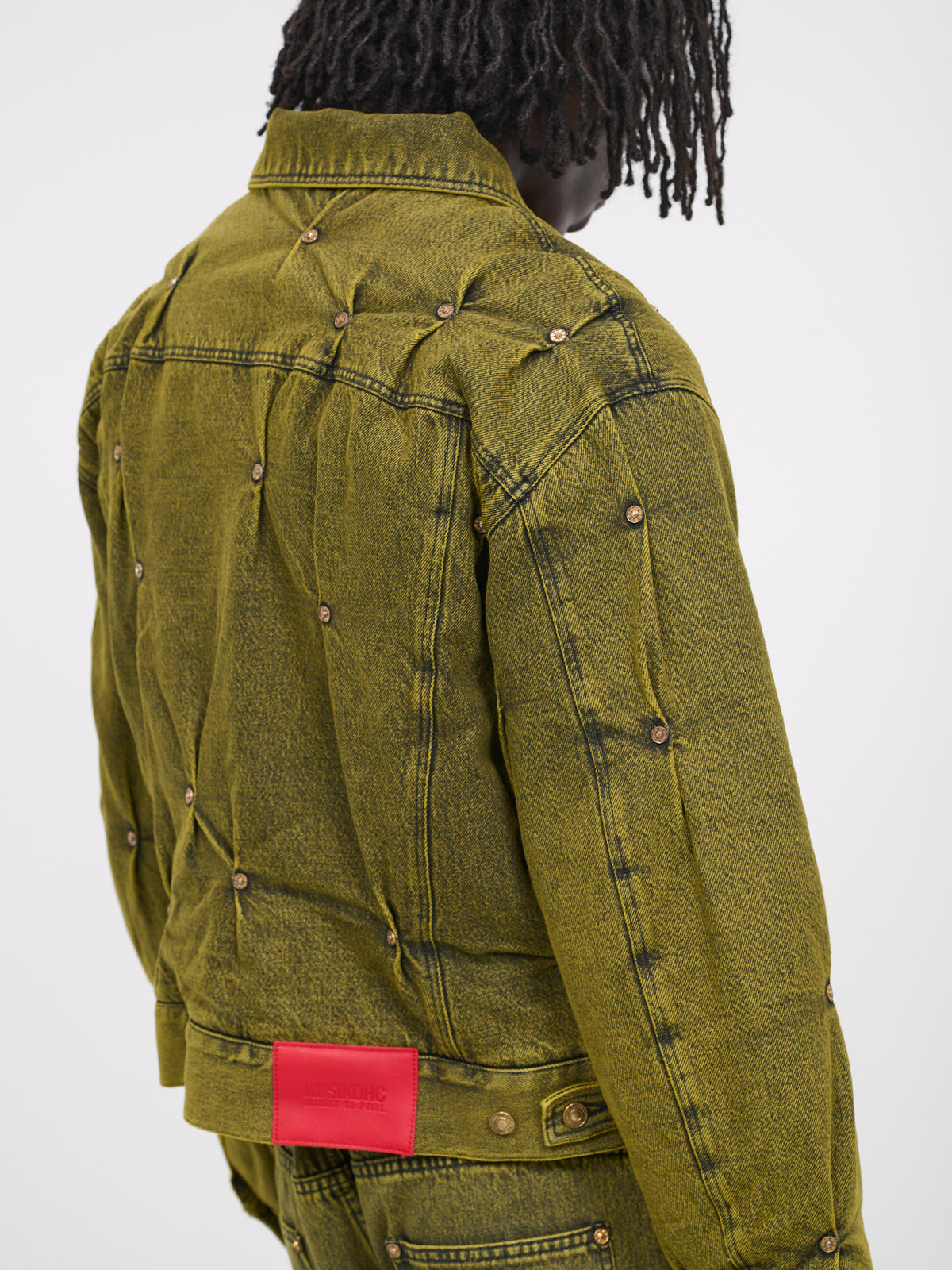 Padded Multi-Rivet Denim Jacket (KUF3MJ07BP-T1021-115-YELLOW)