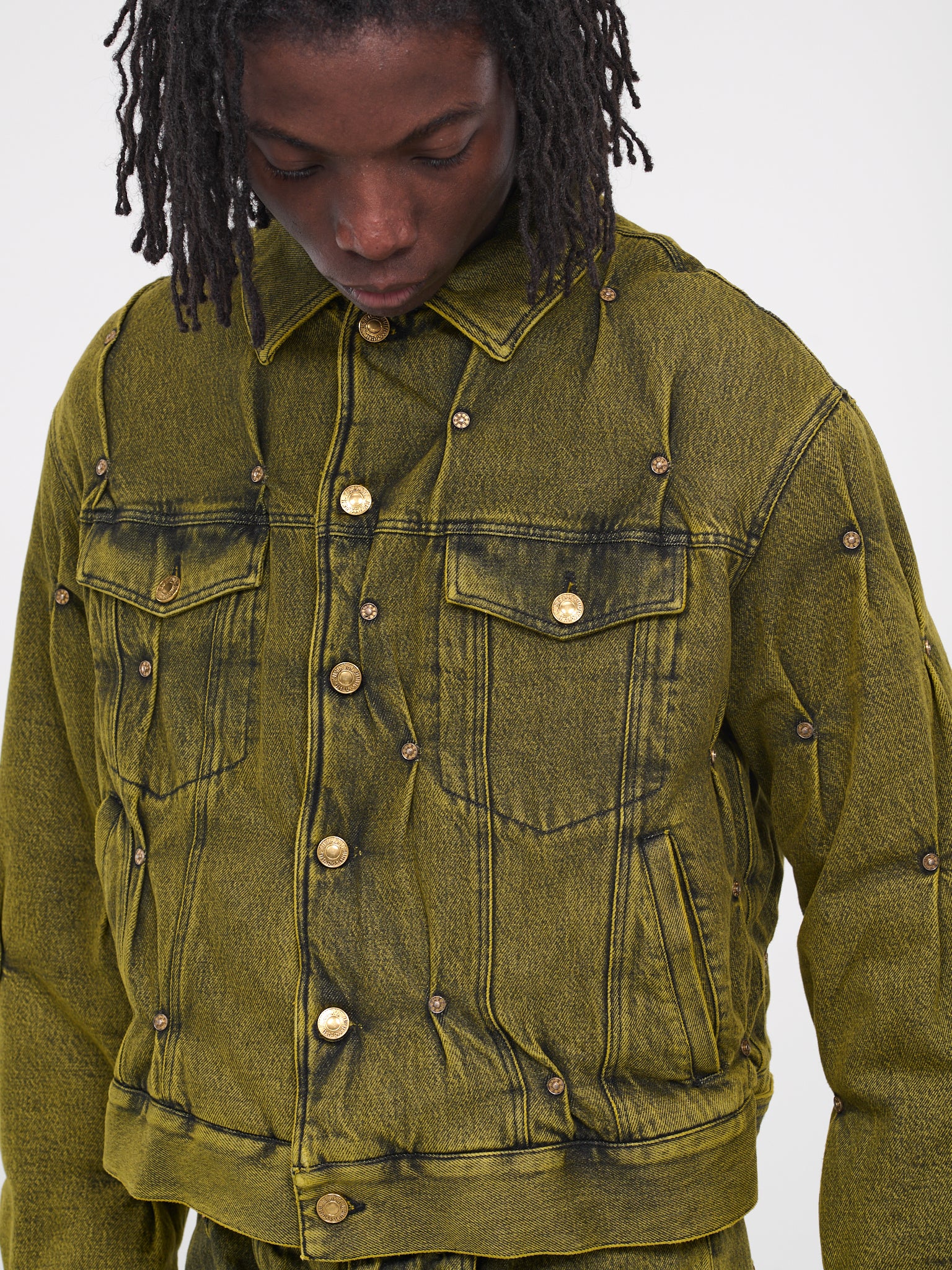 Padded Multi-Rivet Denim Jacket (KUF3MJ07BP-T1021-115-YELLOW)