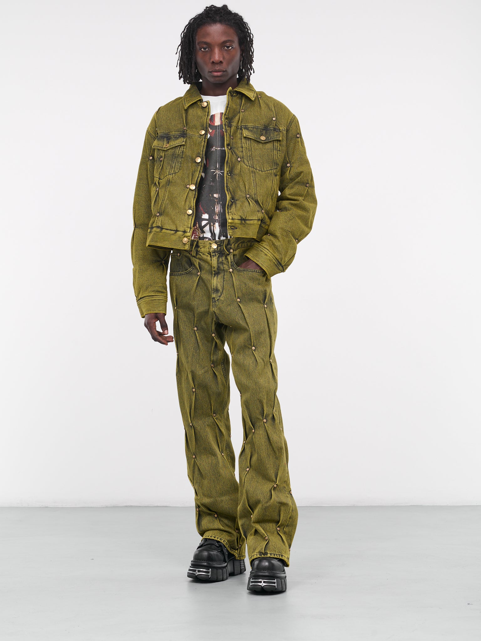 Padded Multi-Rivet Denim Jacket (KUF3MJ07BP-T1021-115-YELLOW)