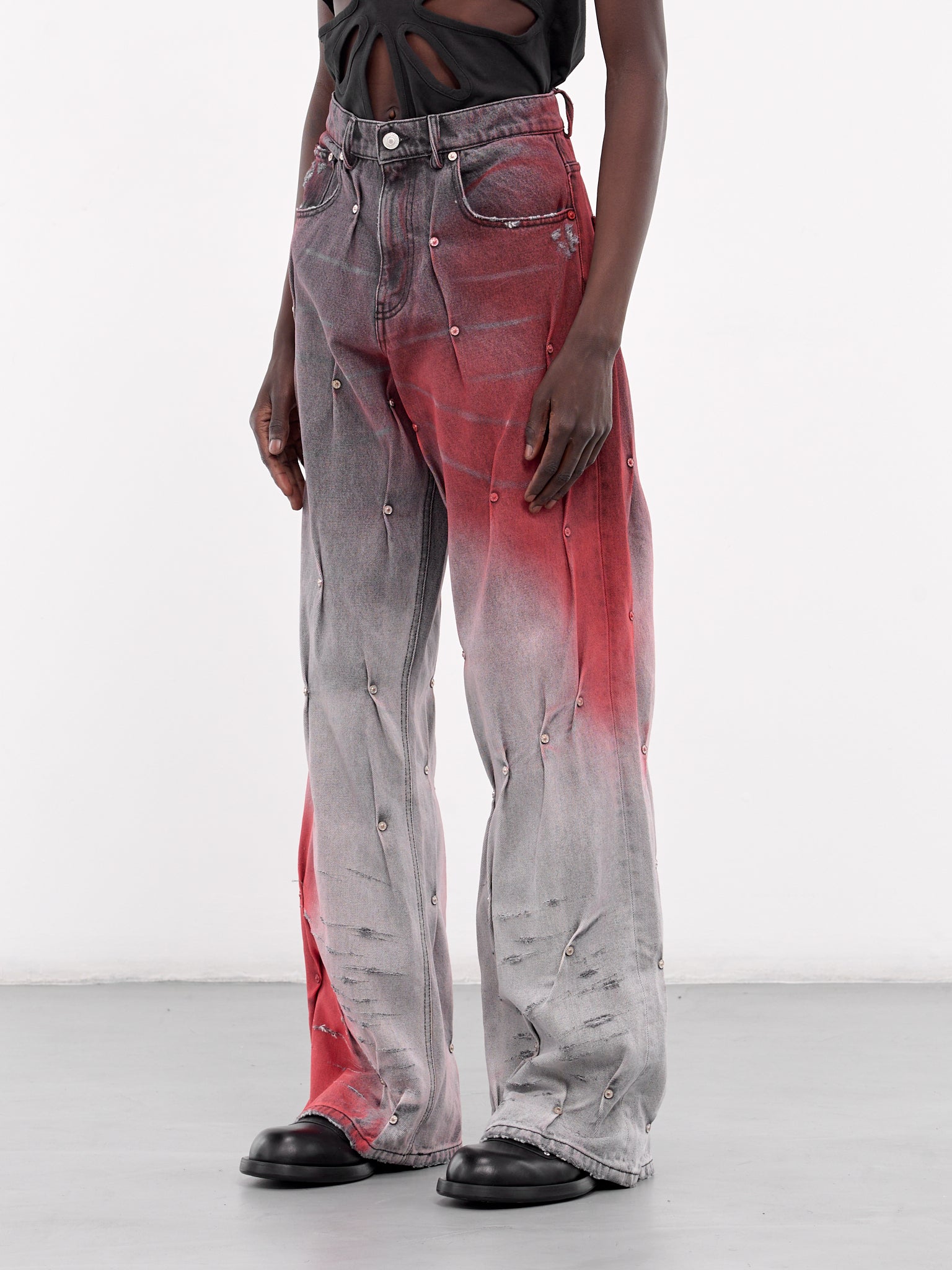 Multi Riven Denim Jeans (KUF4MT11AP-T1384-GREY-RED)