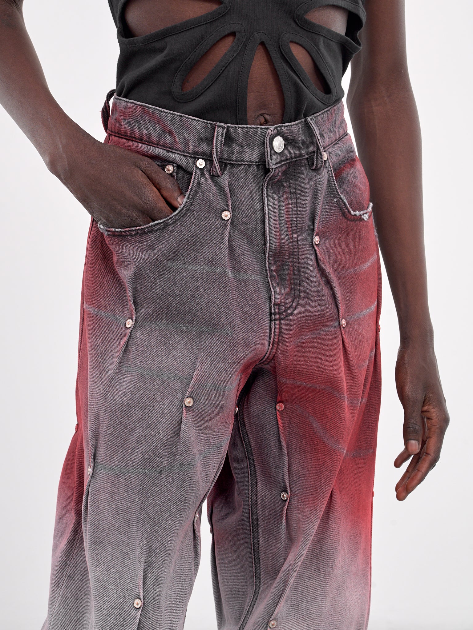 Multi Riven Denim Jeans (KUF4MT11AP-T1384-GREY-RED)