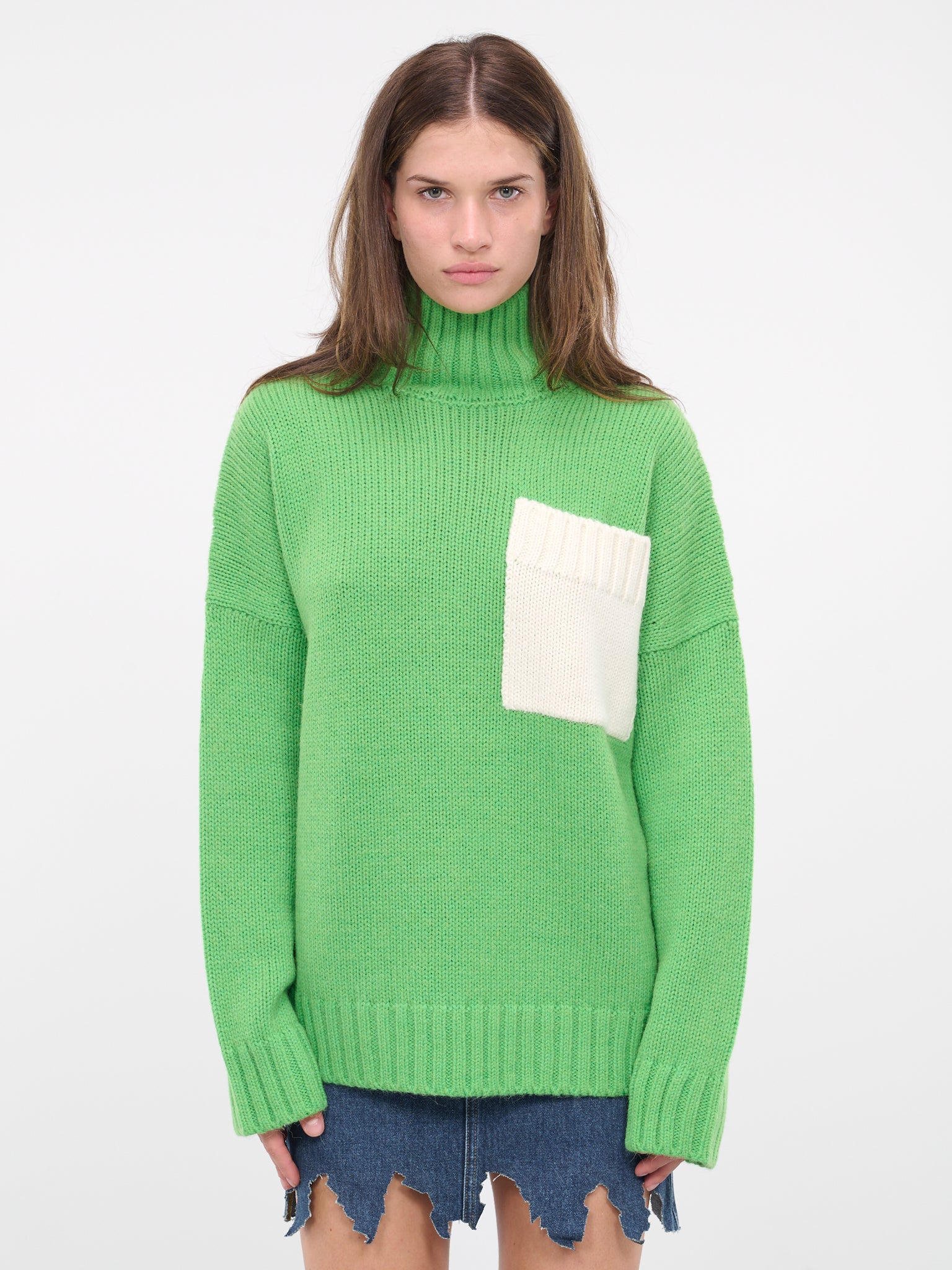 Patched Pocket Knit Jumper (KW0508-497-BRIGHT-GREEN)
